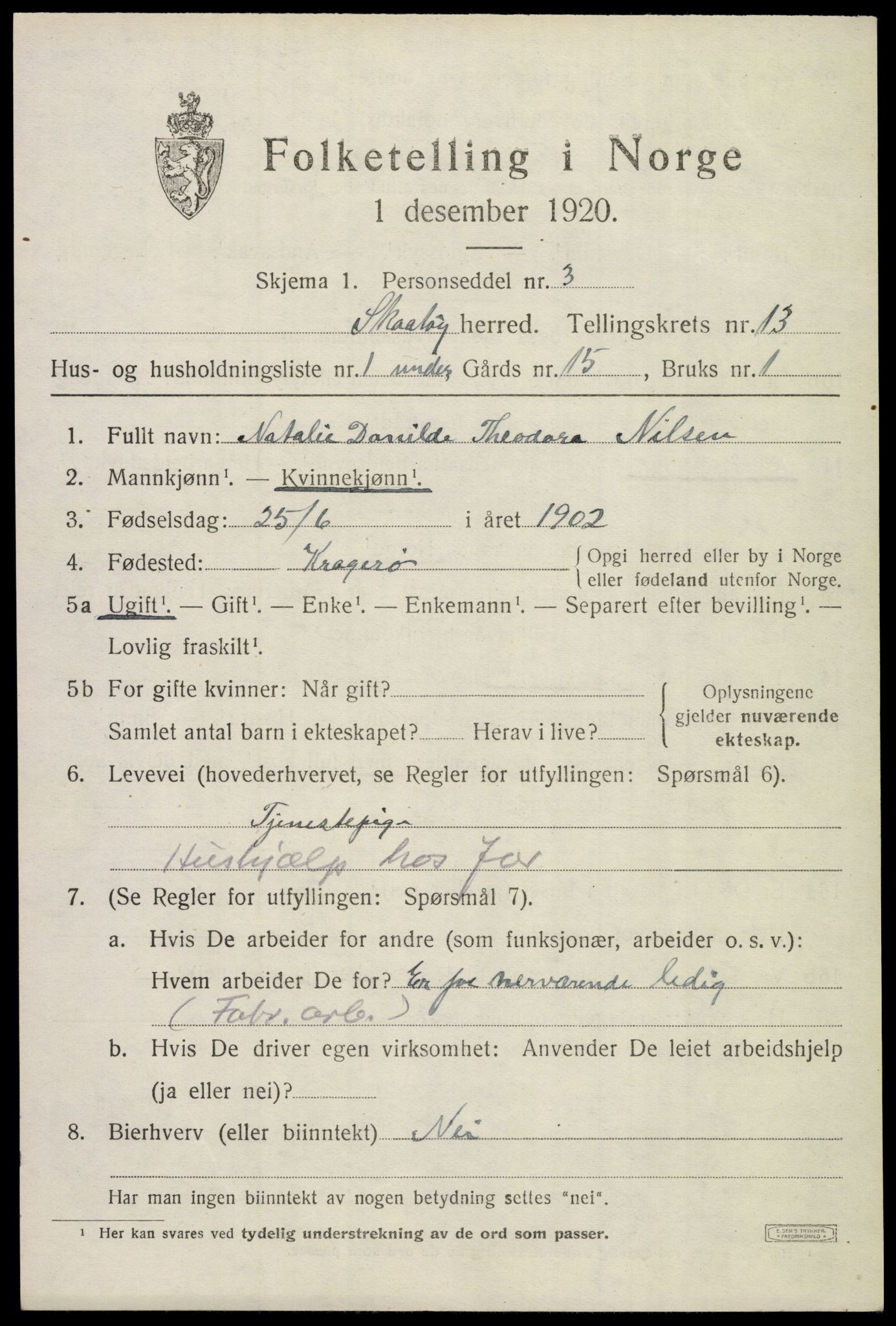 SAKO, 1920 census for Skåtøy, 1920, p. 9046