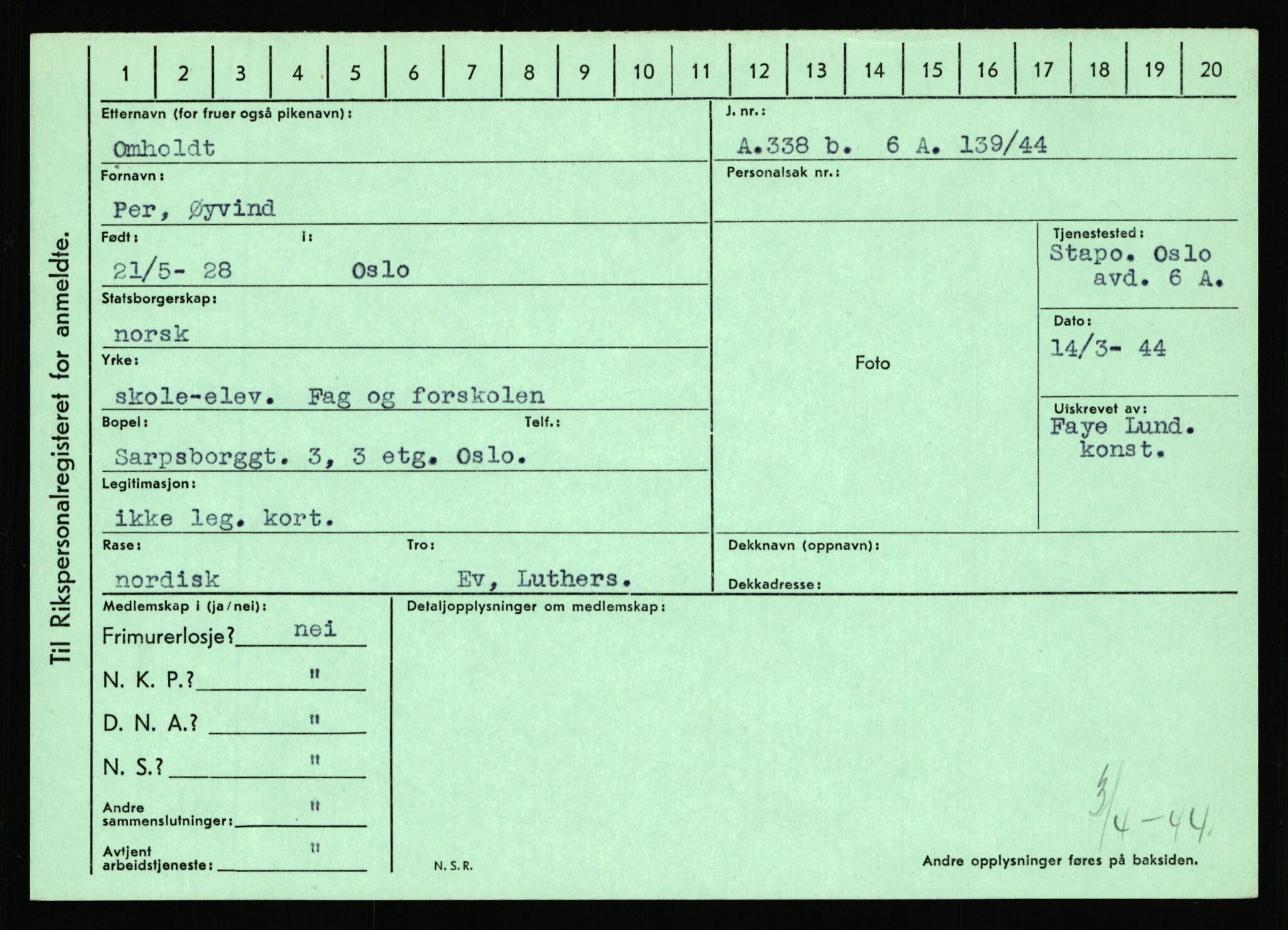 Statspolitiet - Hovedkontoret / Osloavdelingen, AV/RA-S-1329/C/Ca/L0012: Oanæs - Quistgaard	, 1943-1945, p. 2046