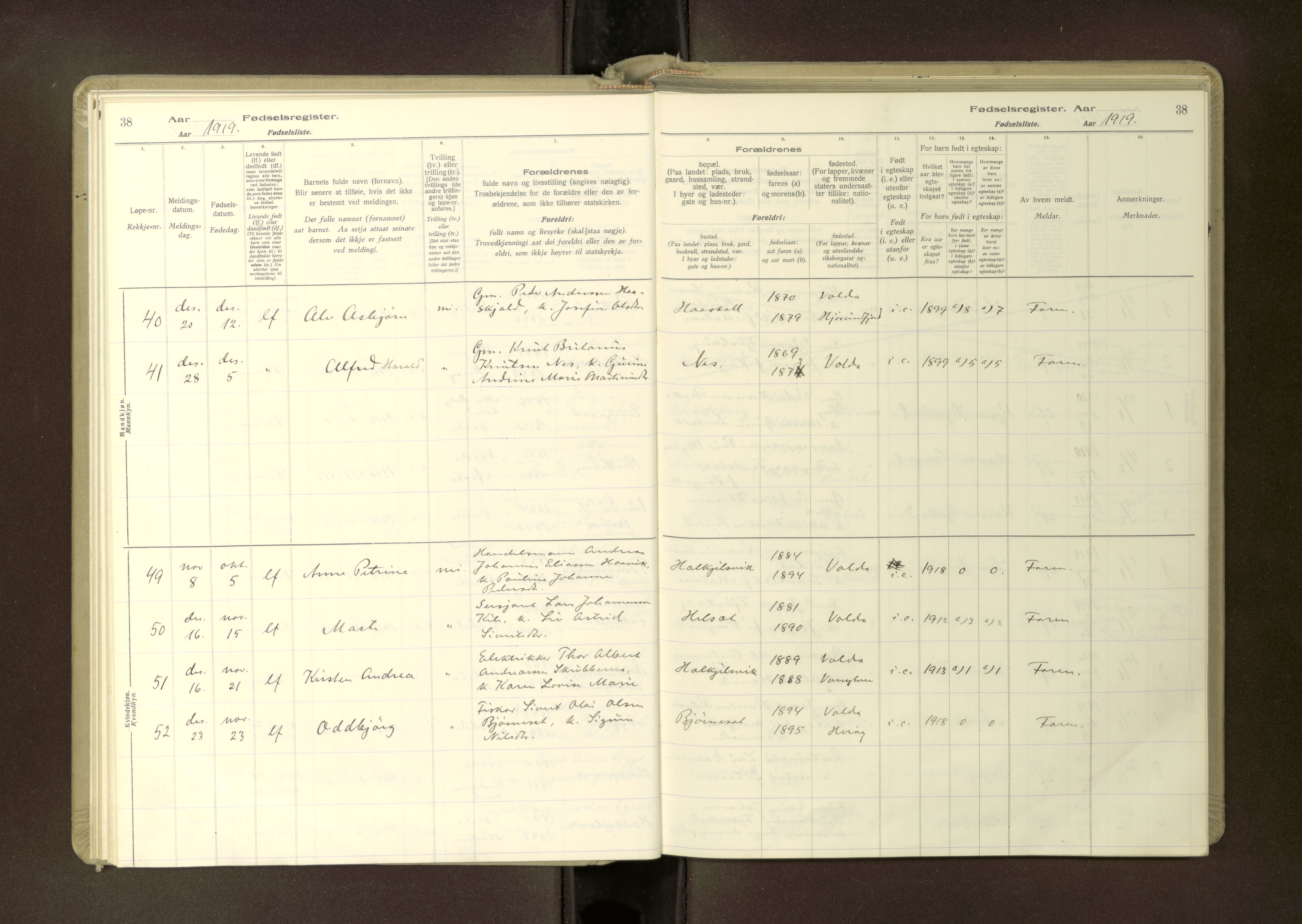 Ministerialprotokoller, klokkerbøker og fødselsregistre - Møre og Romsdal, AV/SAT-A-1454/511/L0165: Birth register no. 511---, 1916-1937, p. 38