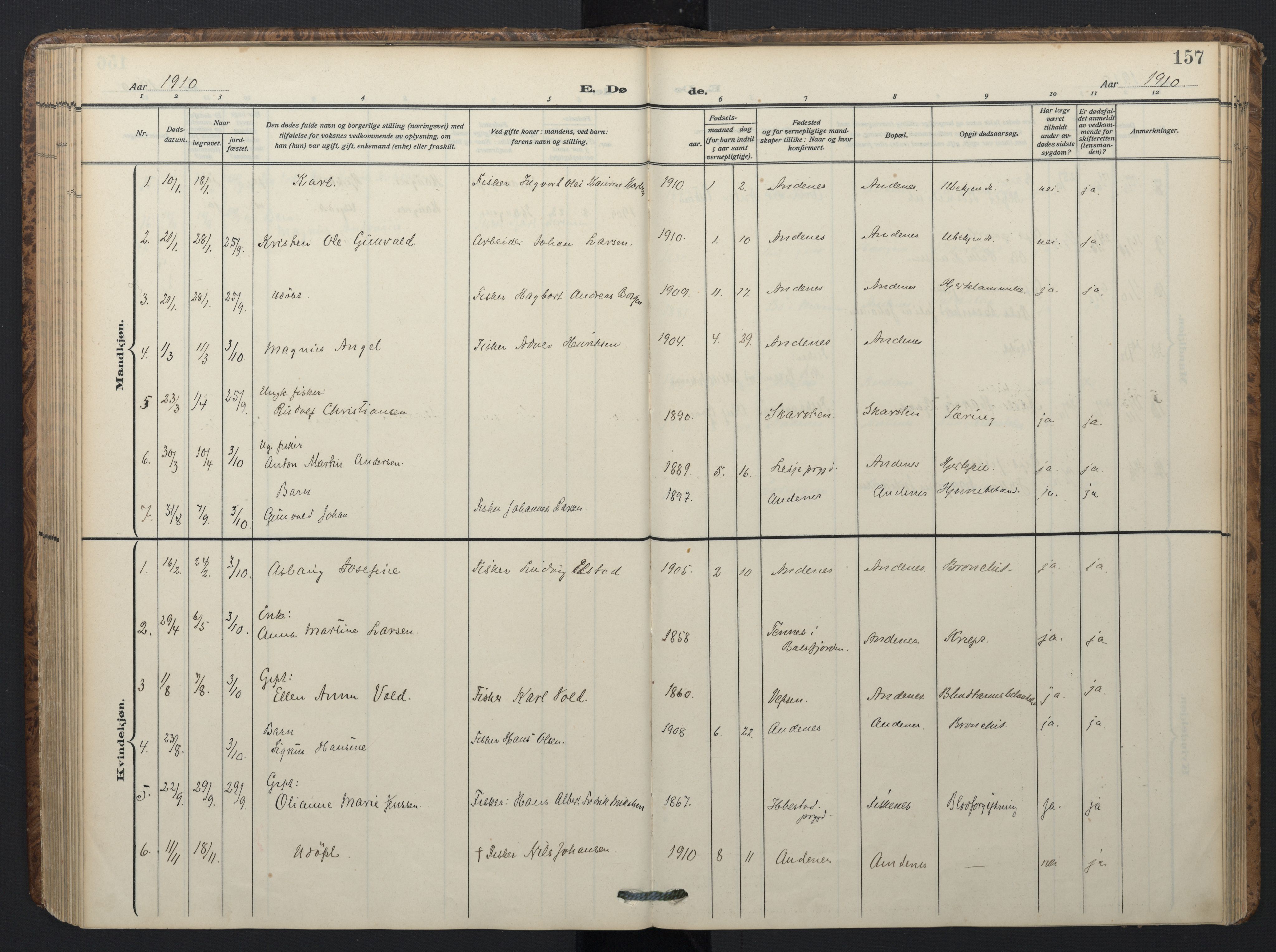 Ministerialprotokoller, klokkerbøker og fødselsregistre - Nordland, SAT/A-1459/899/L1438: Parish register (official) no. 899A06, 1909-1922, p. 157
