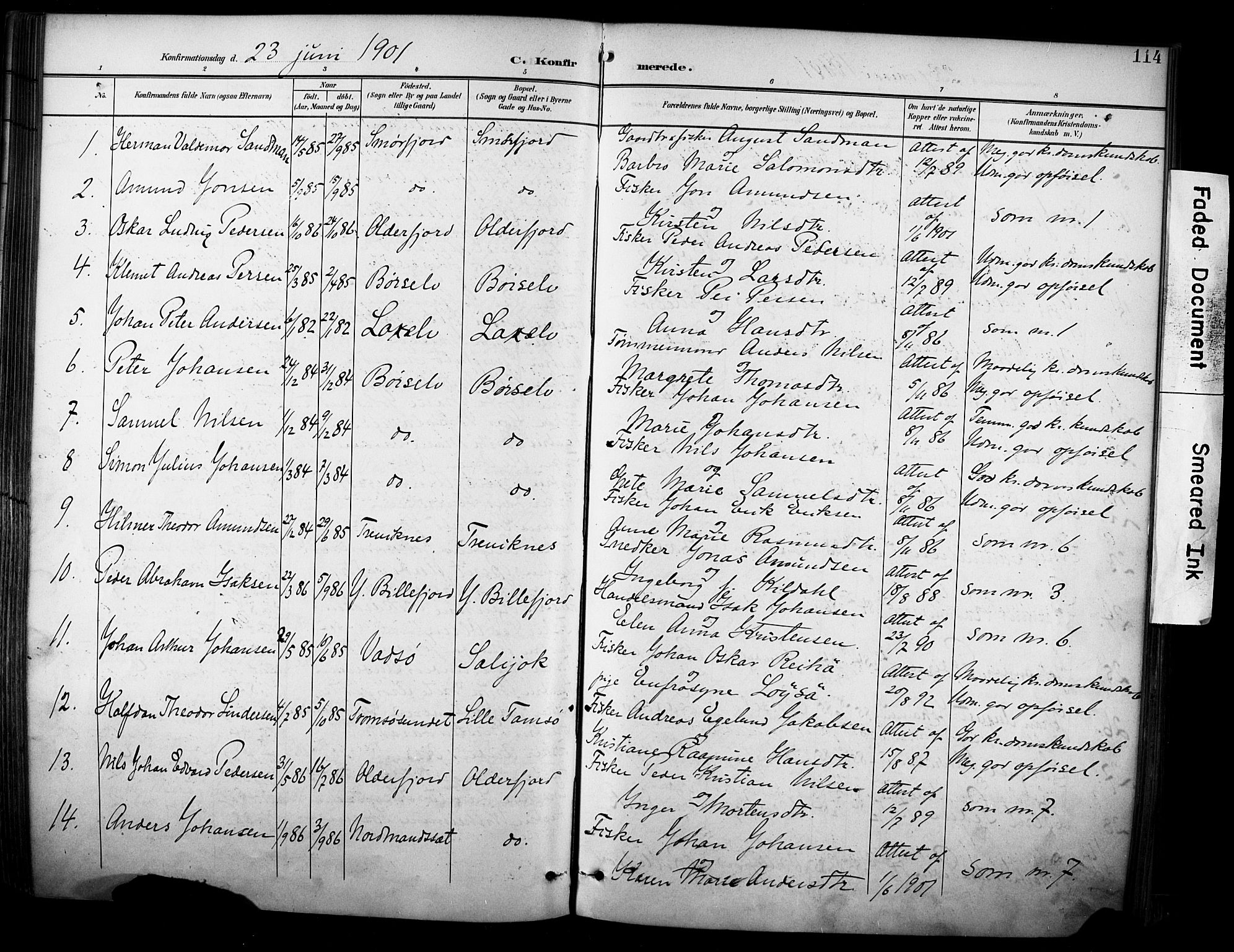 Kistrand/Porsanger sokneprestembete, SATØ/S-1351/H/Ha/L0013.kirke: Parish register (official) no. 13, 1899-1907, p. 114