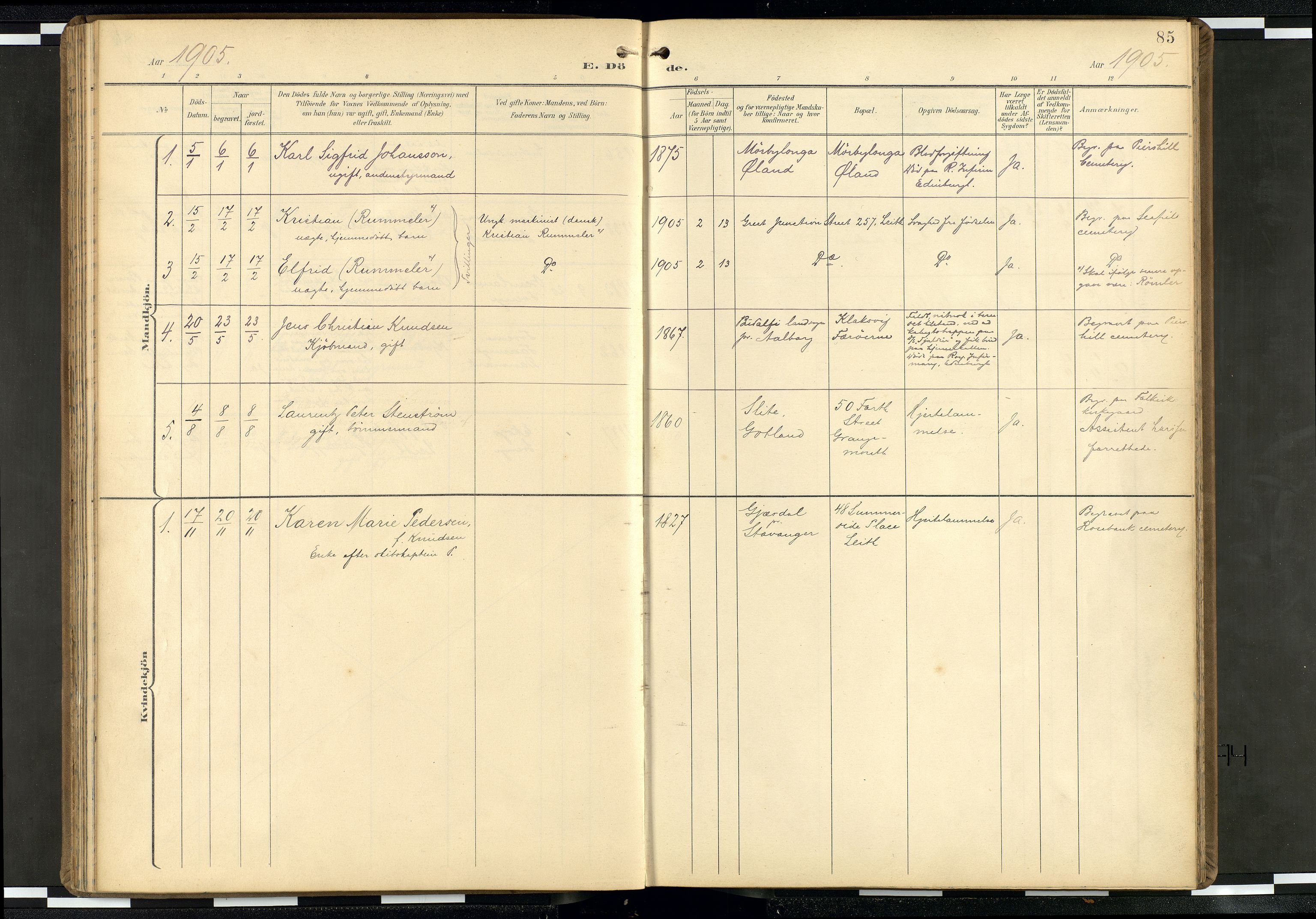 Den norske sjømannsmisjon i utlandet/Skotske havner (Leith, Glasgow), SAB/SAB/PA-0100/H/Ha/Haa/L0004: Parish register (official) no. A 4, 1899-1949, p. 84b-85a