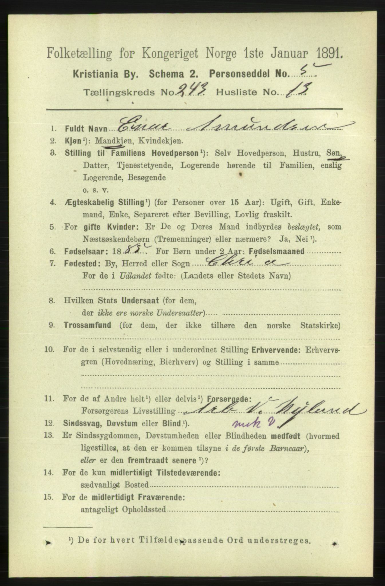 RA, 1891 census for 0301 Kristiania, 1891, p. 148094