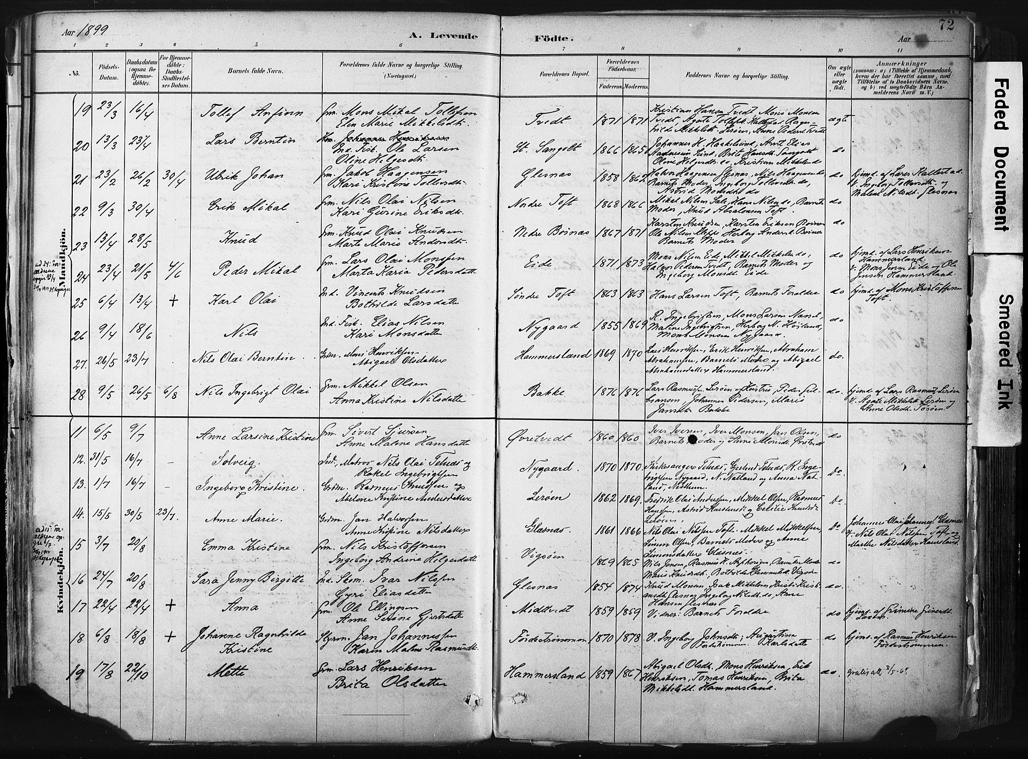 Sund sokneprestembete, SAB/A-99930: Parish register (official) no. B 1, 1882-1907, p. 72