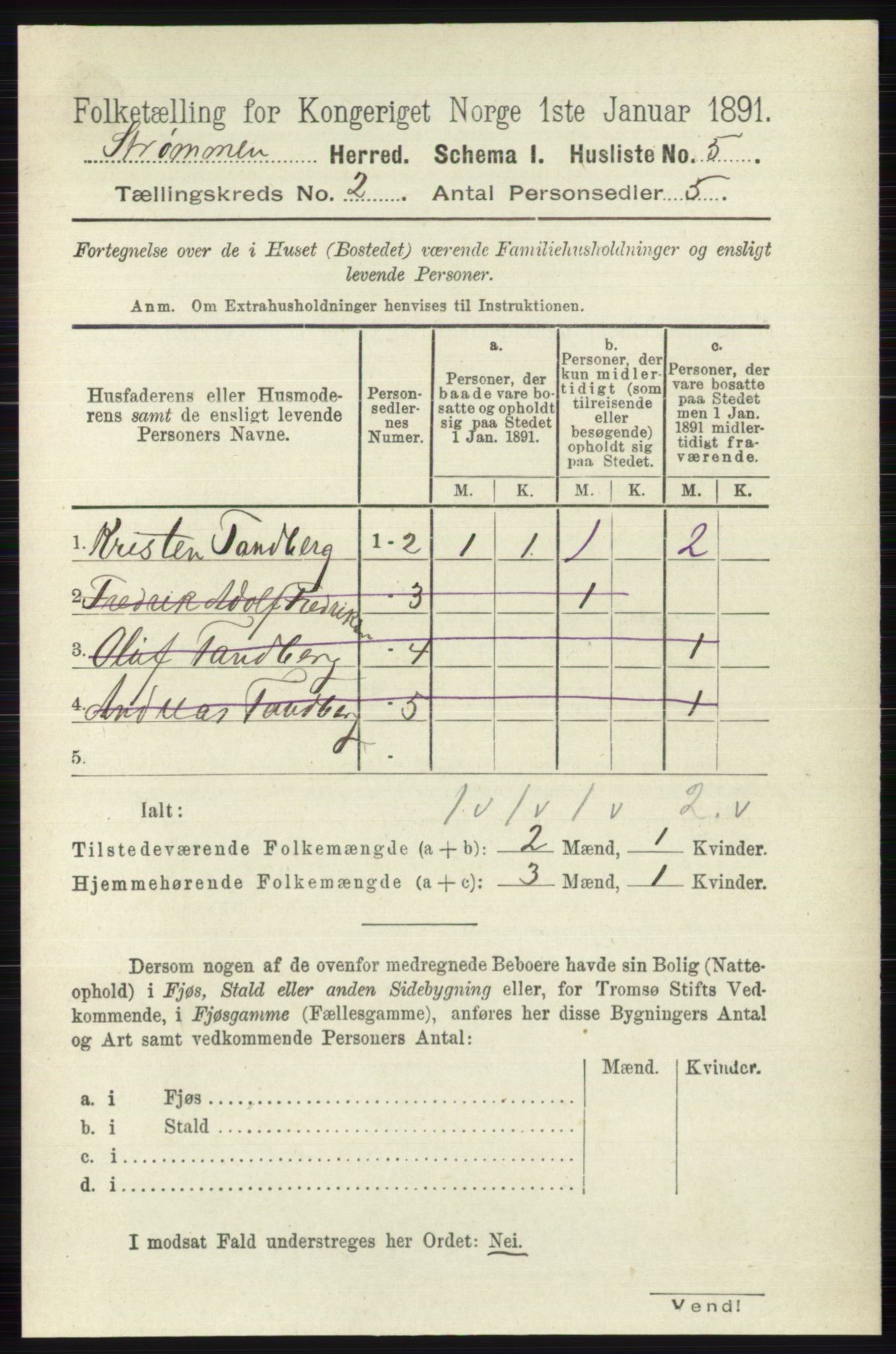 RA, 1891 census for 0711 Strømm, 1891, p. 651