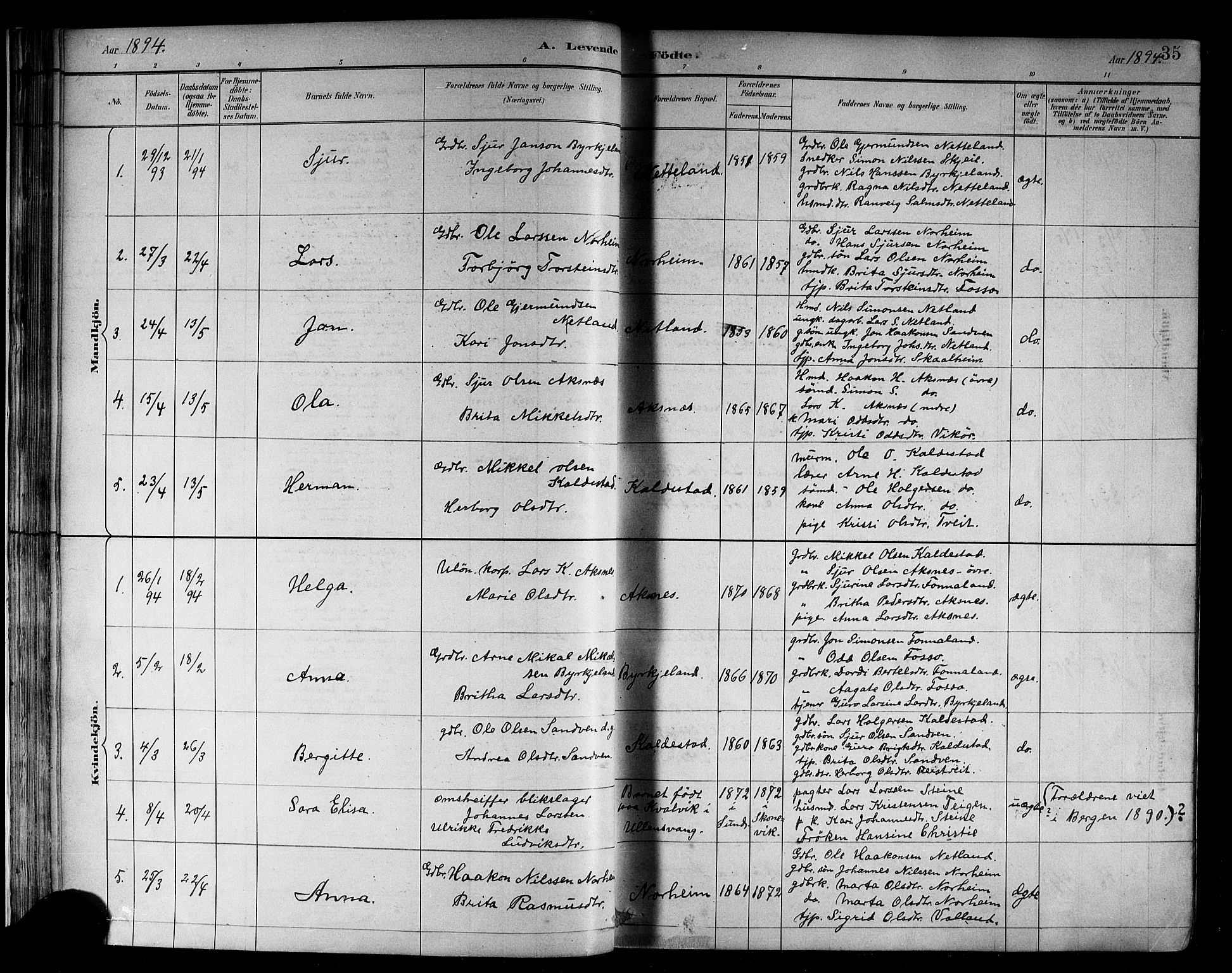 Kvam sokneprestembete, SAB/A-76201/H/Hab: Parish register (copy) no. B 3, 1884-1916, p. 35