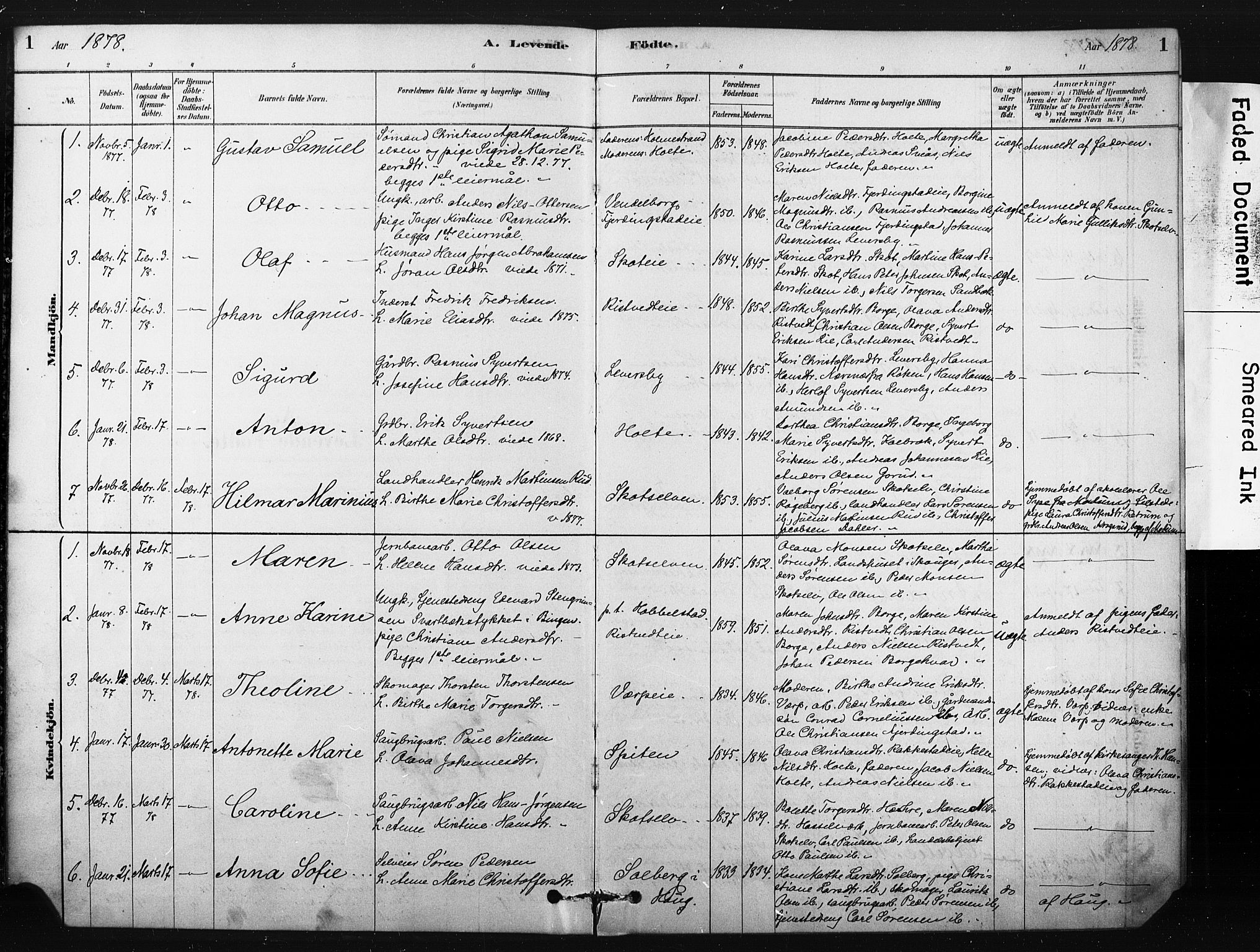 Eiker kirkebøker, AV/SAKO-A-4/F/Fc/L0001: Parish register (official) no. III 1, 1878-1889, p. 1