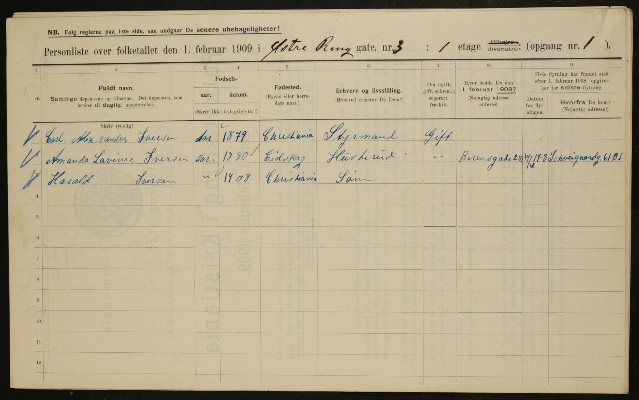 OBA, Municipal Census 1909 for Kristiania, 1909, p. 41440