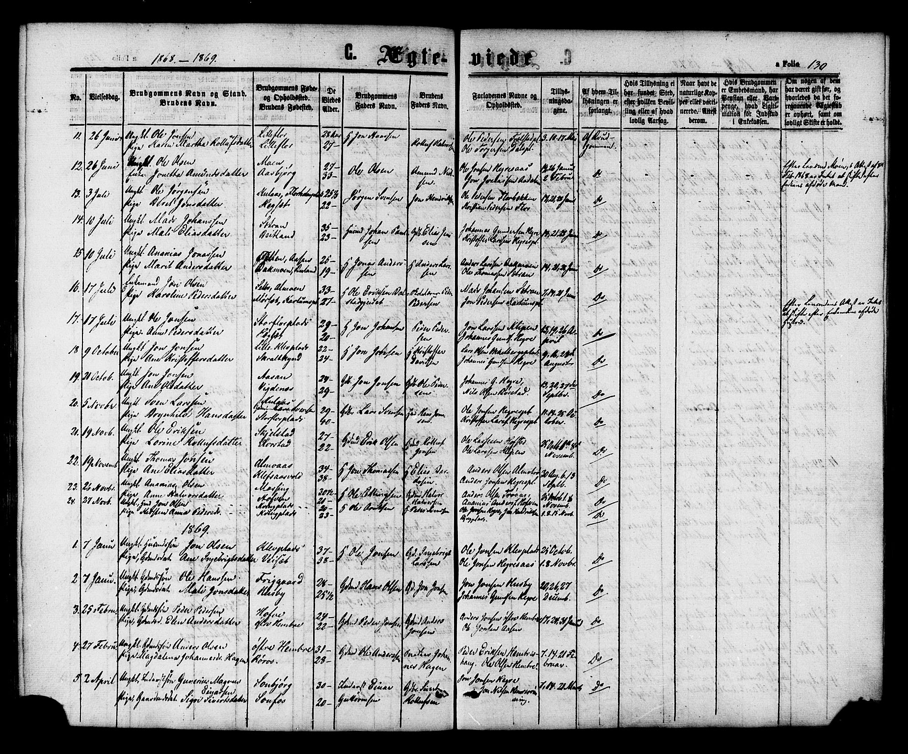 Ministerialprotokoller, klokkerbøker og fødselsregistre - Nord-Trøndelag, SAT/A-1458/703/L0029: Parish register (official) no. 703A02, 1863-1879, p. 130