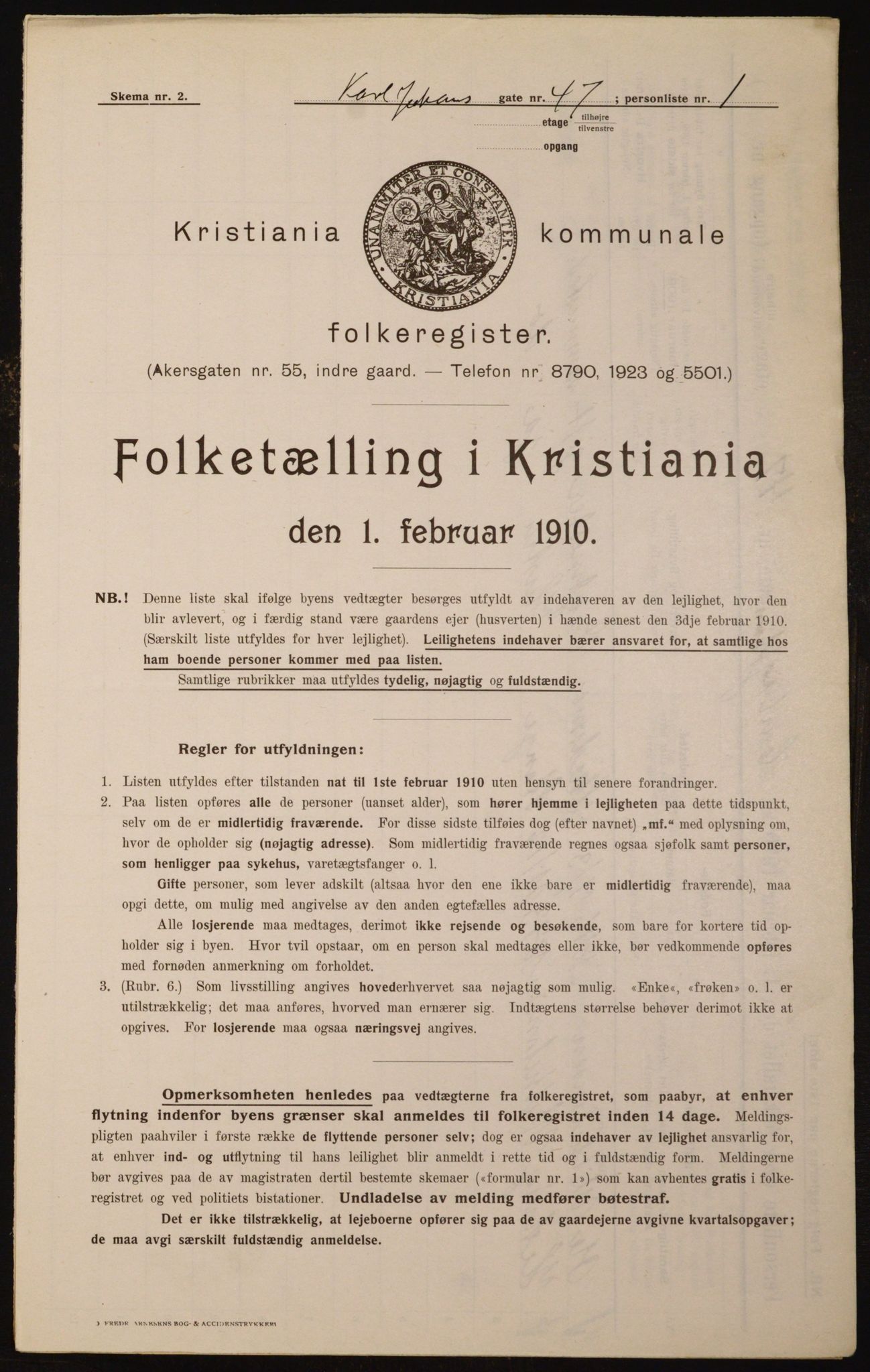 OBA, Municipal Census 1910 for Kristiania, 1910, p. 47490