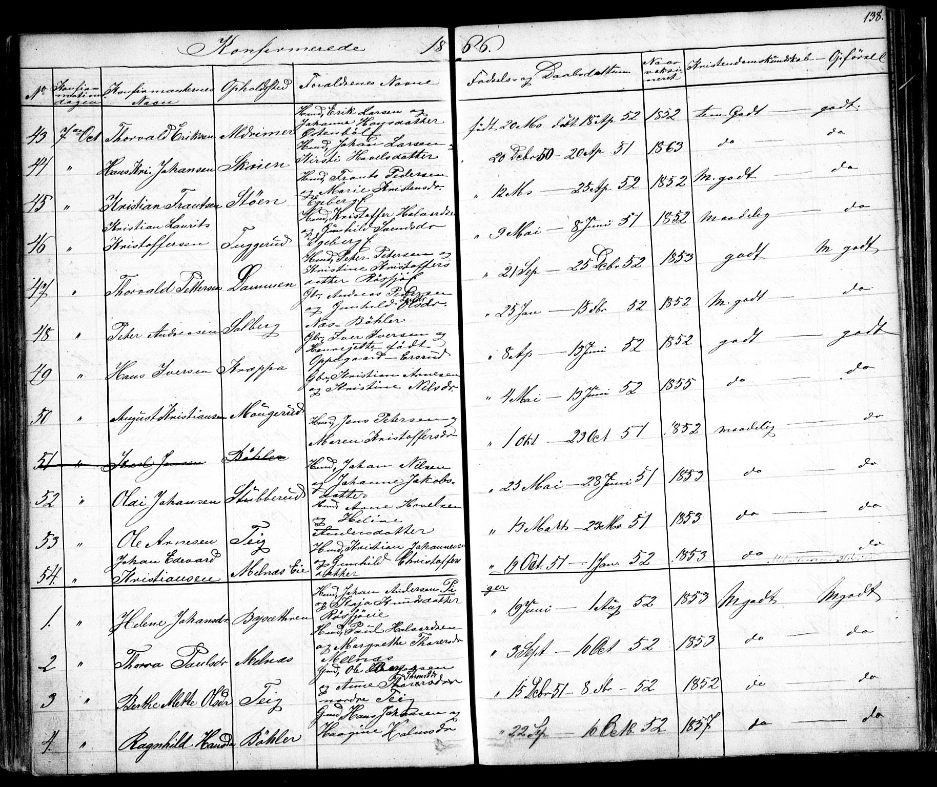 Enebakk prestekontor Kirkebøker, SAO/A-10171c/F/Fa/L0010: Parish register (official) no. I 10, 1829-1876, p. 138