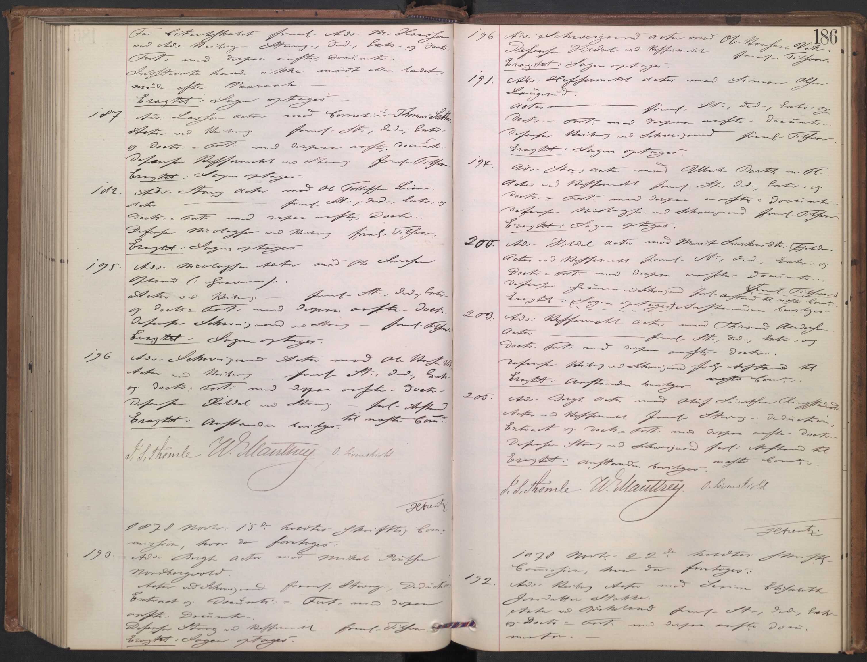 Høyesterett, AV/RA-S-1002/E/Ef/L0013: Protokoll over saker som gikk til skriftlig behandling, 1873-1879, p. 185b-186a