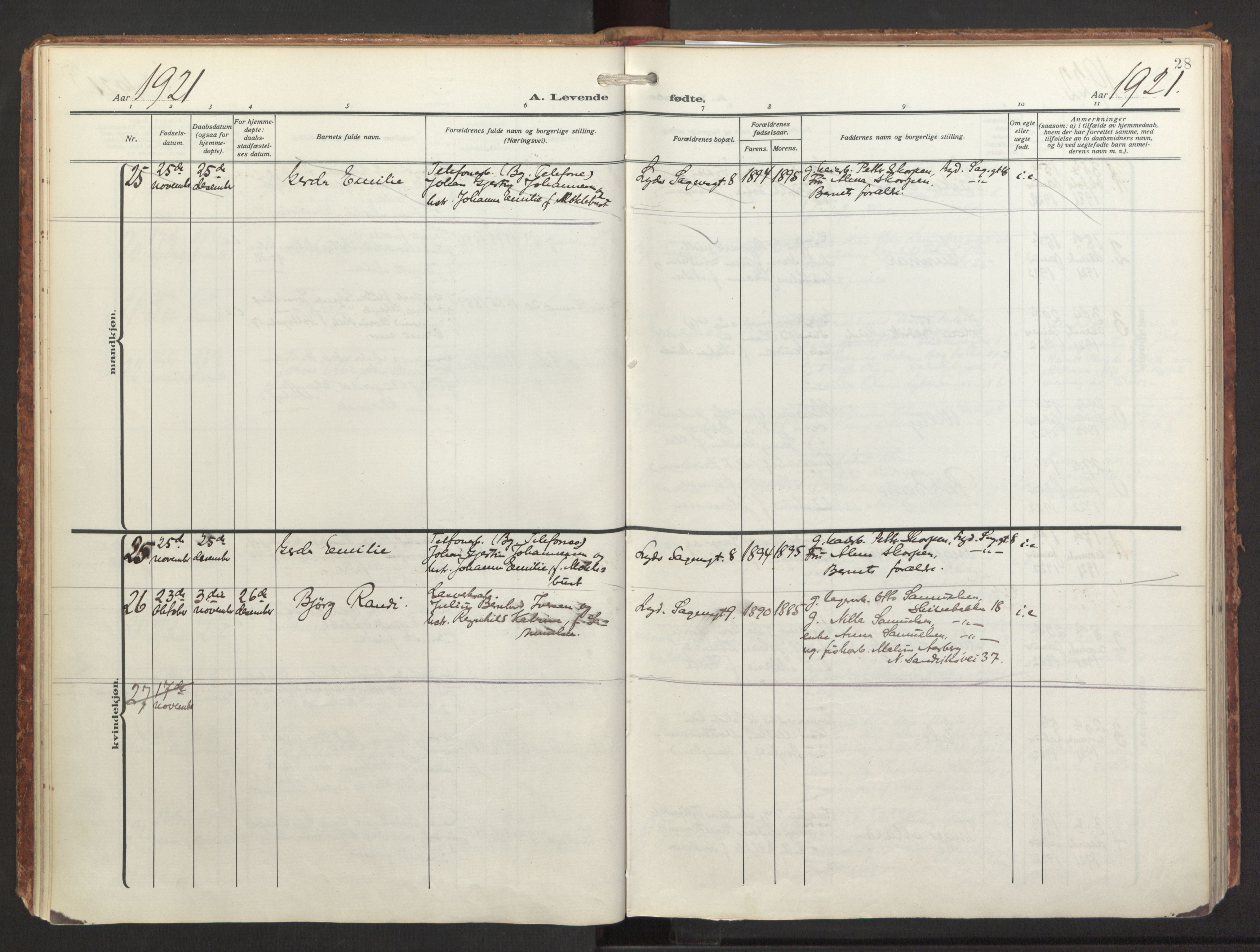 St. Jacob sokneprestembete, AV/SAB-A-78001/H/Haa/L0001: Parish register (official) no. A 1, 1917-1952, p. 28