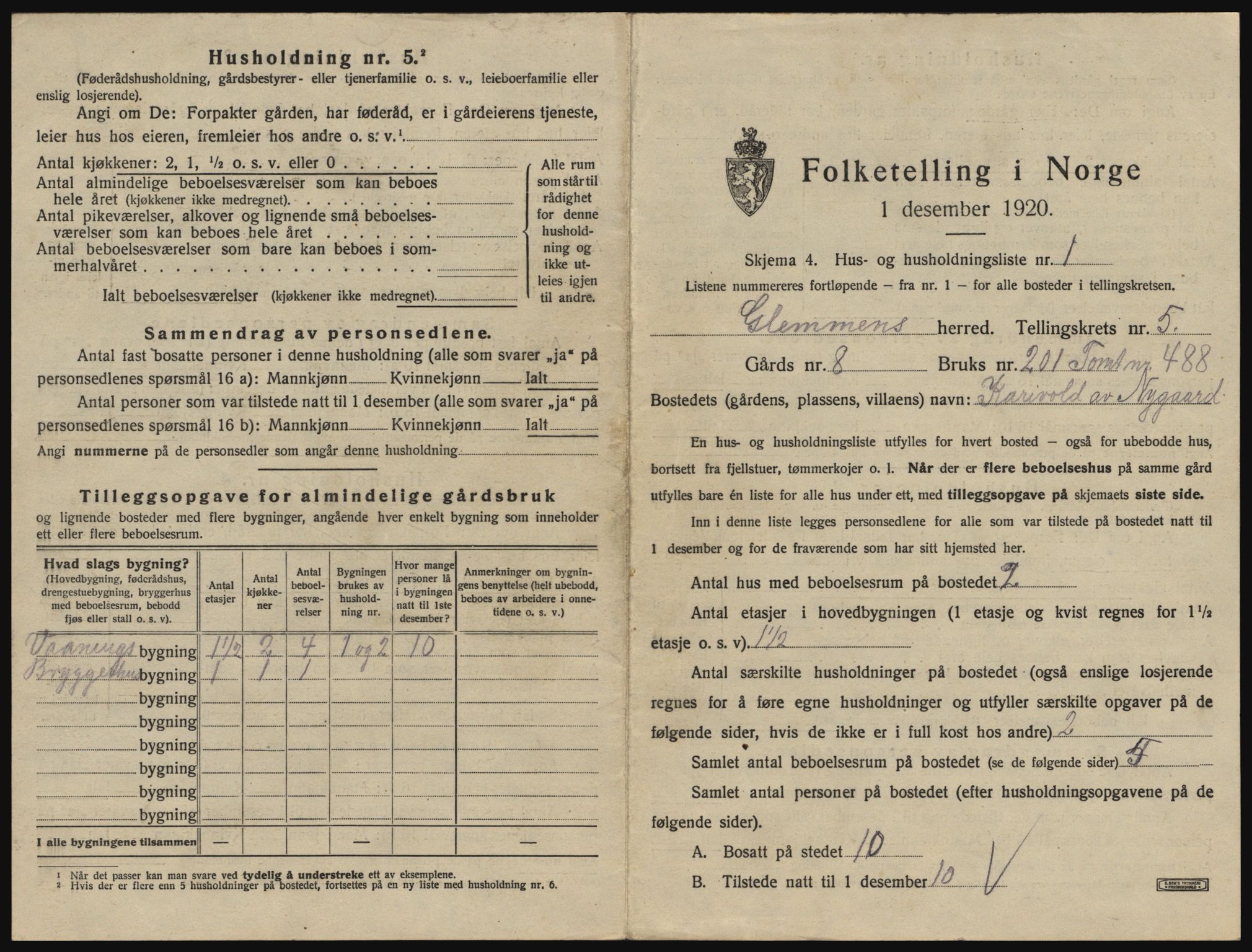 SAO, 1920 census for Glemmen, 1920, p. 1657