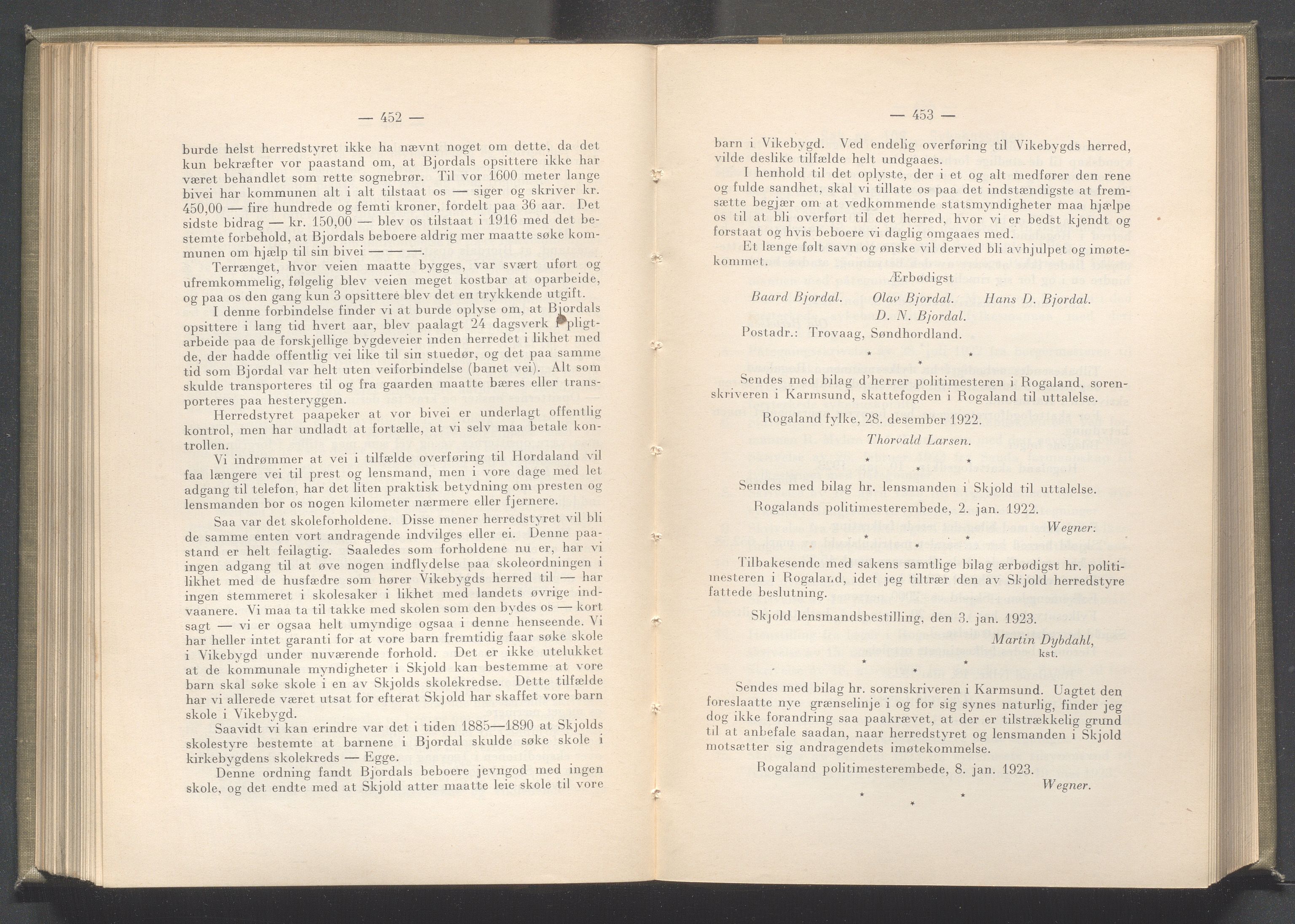 Rogaland fylkeskommune - Fylkesrådmannen , IKAR/A-900/A/Aa/Aaa/L0042: Møtebok , 1923, p. 452-453