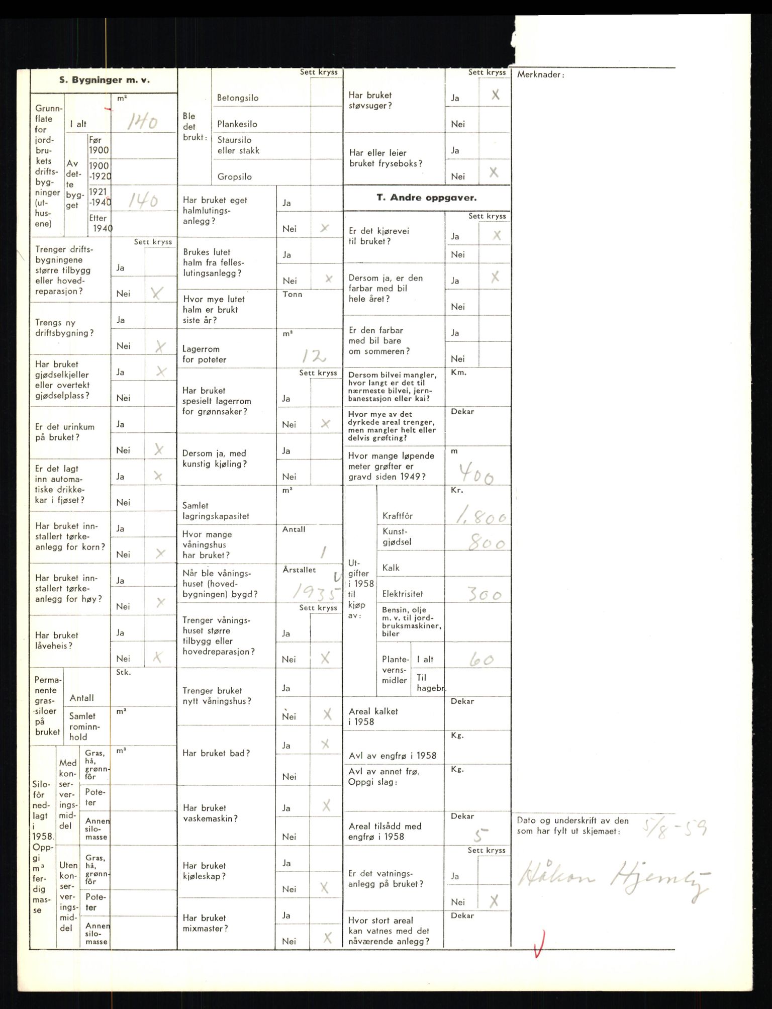 Statistisk sentralbyrå, Næringsøkonomiske emner, Jordbruk, skogbruk, jakt, fiske og fangst, AV/RA-S-2234/G/Gd/L0655: Troms: 1924 Målselv (kl. 4-10), 1959, p. 1830