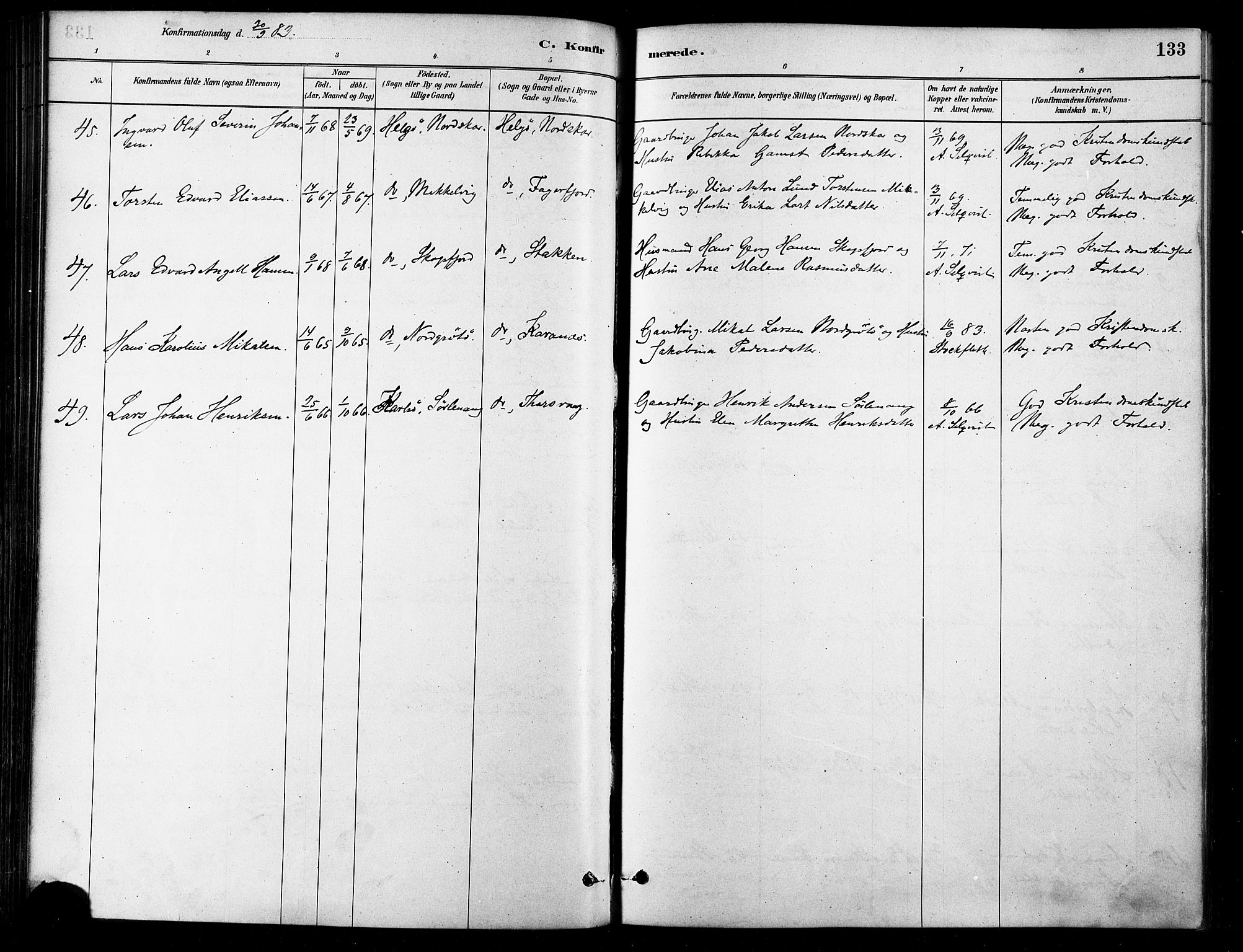 Karlsøy sokneprestembete, AV/SATØ-S-1299/H/Ha/Haa/L0006kirke: Parish register (official) no. 6, 1879-1890, p. 133