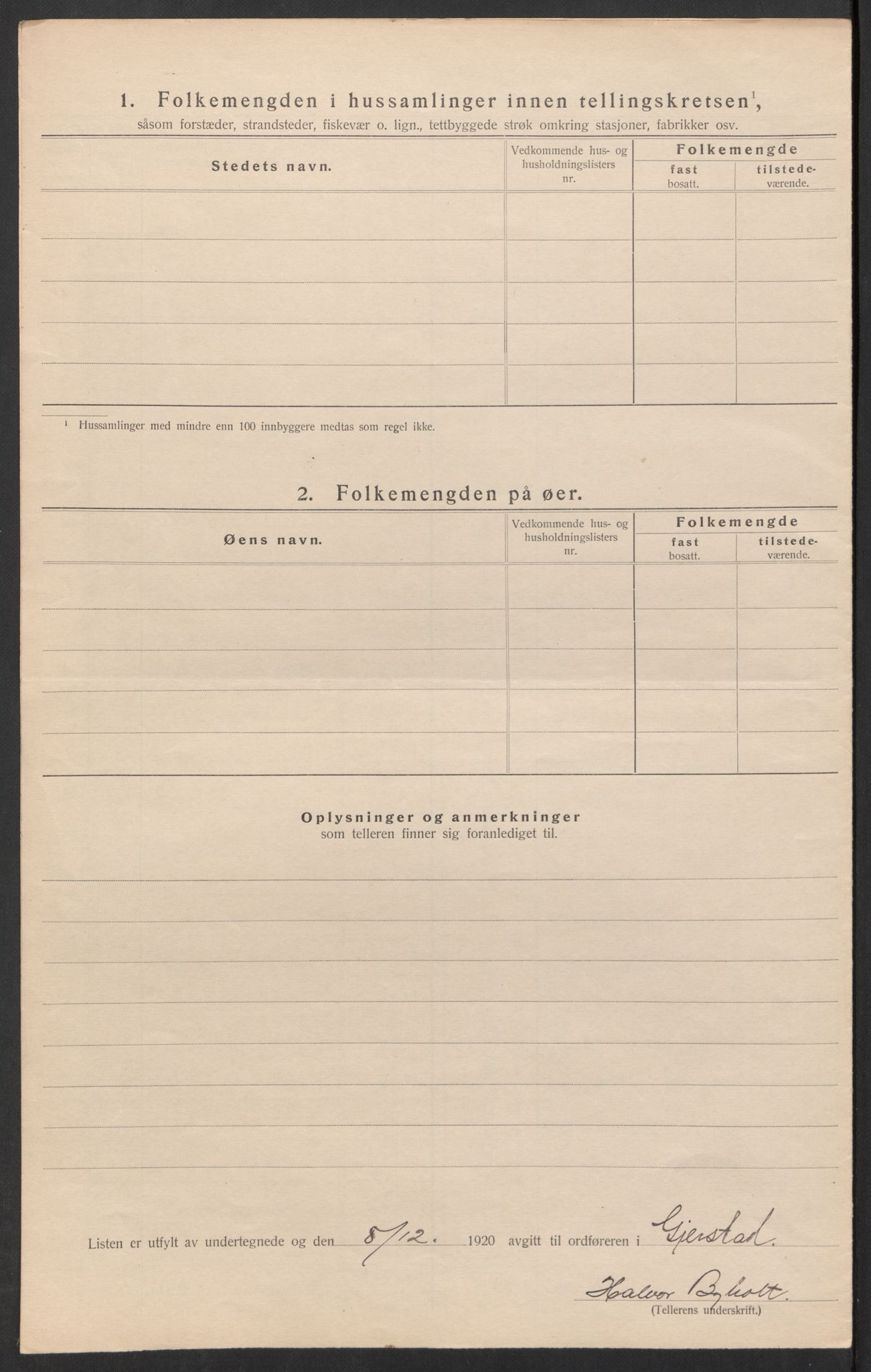 SAK, 1920 census for Gjerstad, 1920, p. 17