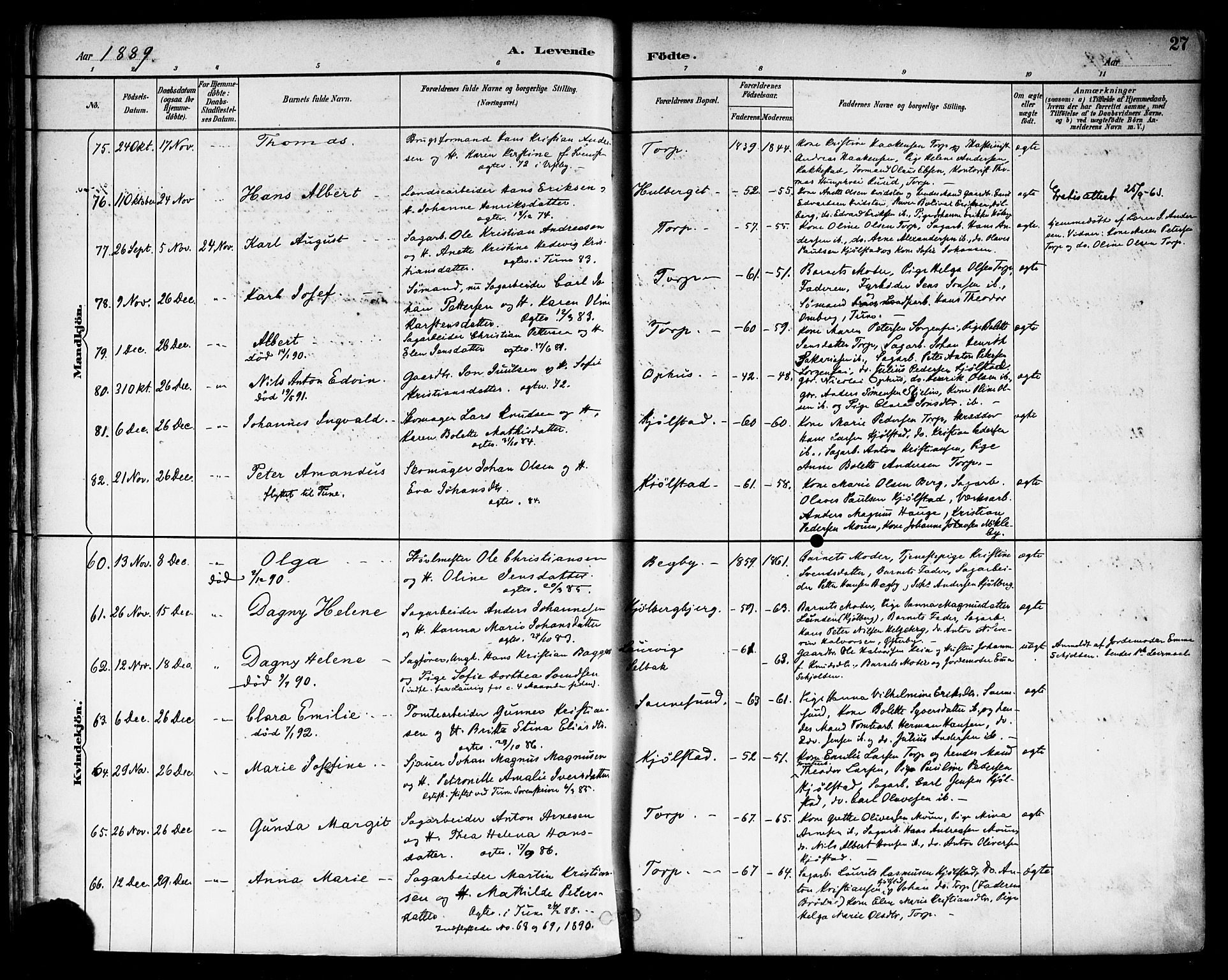 Borge prestekontor Kirkebøker, SAO/A-10903/F/Fa/L0008: Parish register (official) no. I 8A, 1887-1902, p. 27
