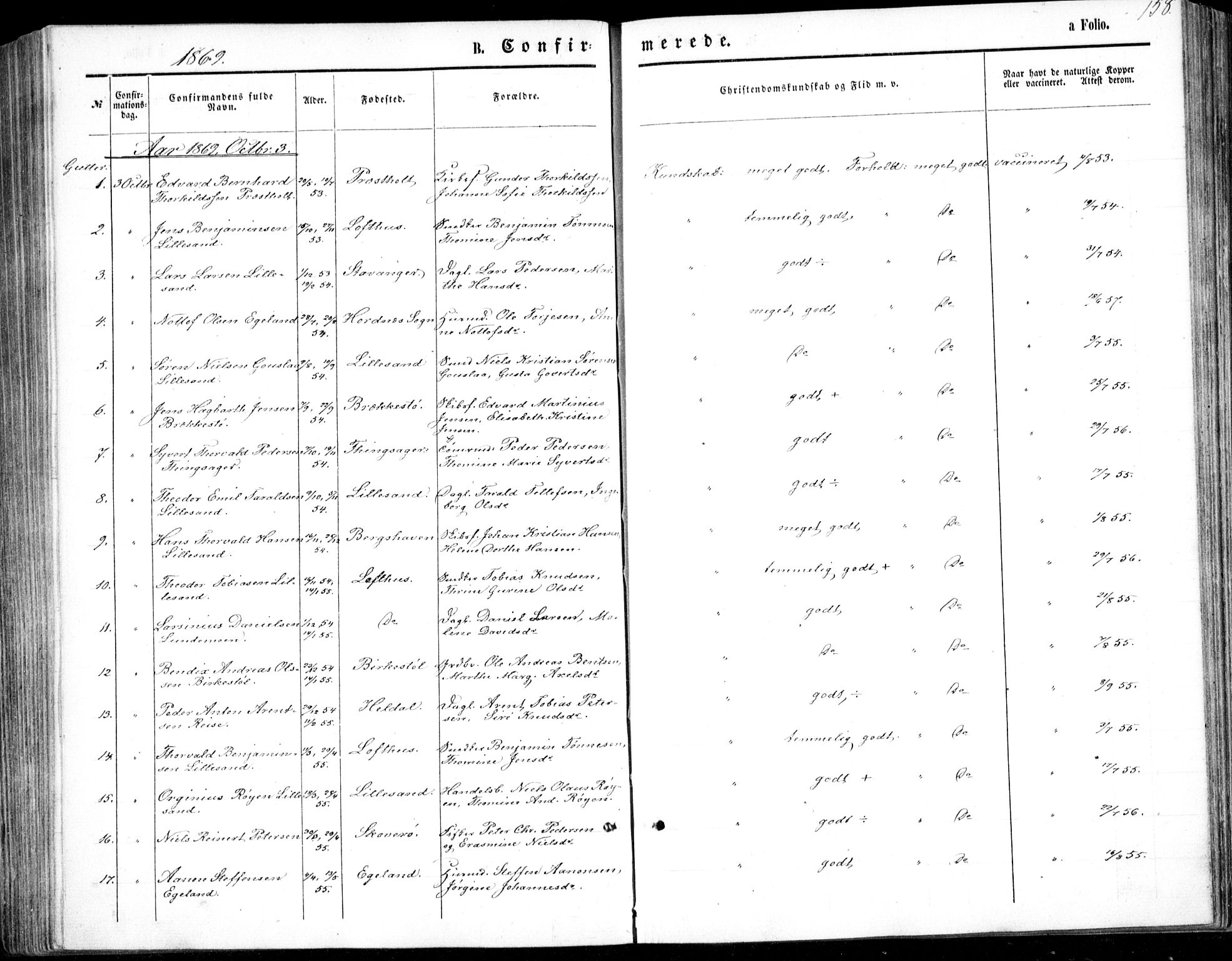 Vestre Moland sokneprestkontor, SAK/1111-0046/F/Fb/Fbb/L0004: Parish register (copy) no. B 4, 1861-1872, p. 158