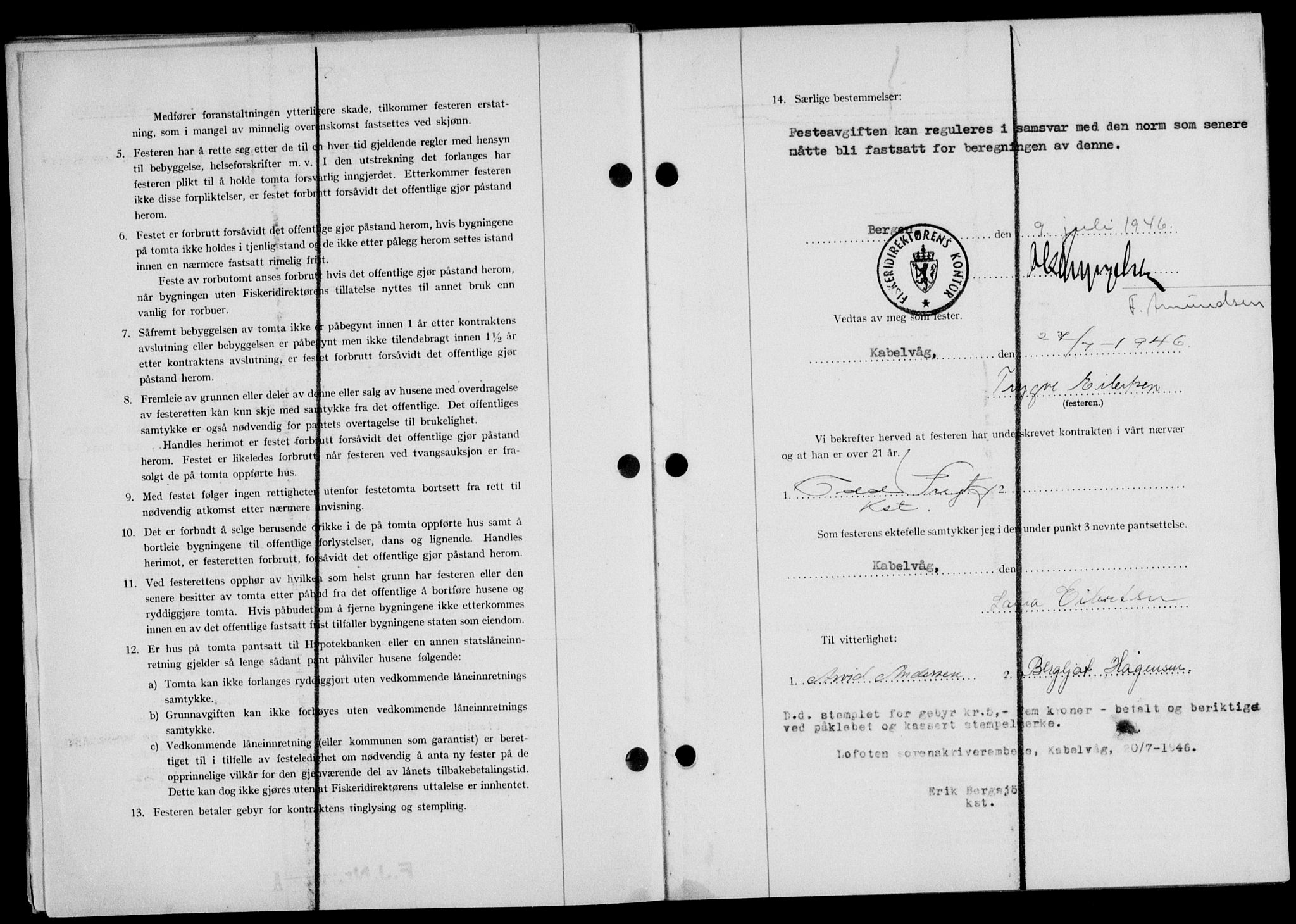 Lofoten sorenskriveri, SAT/A-0017/1/2/2C/L0014a: Mortgage book no. 14a, 1946-1946, Diary no: : 951/1946