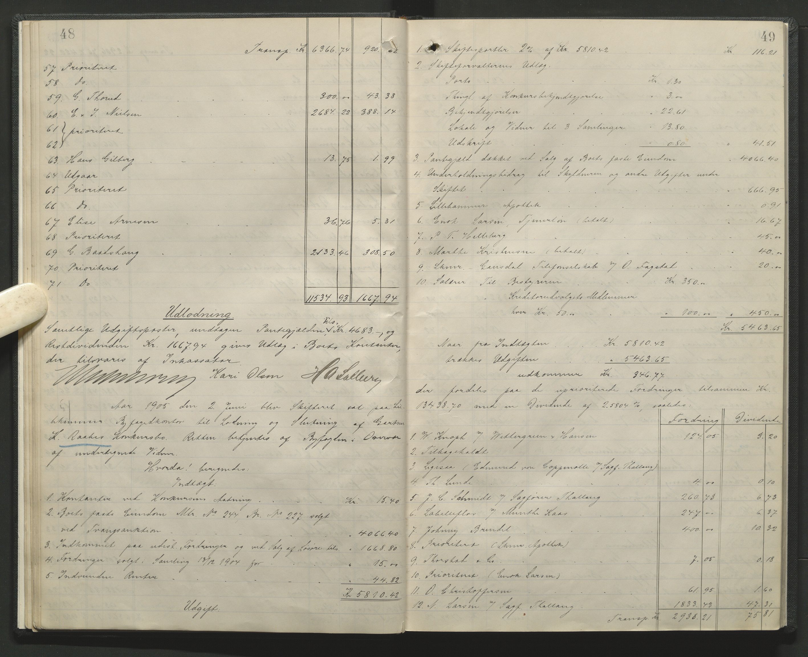 Sør-Gudbrandsdal tingrett, SAH/TING-004/J/Ja/Jag/L0001: Skifteutlodningsprotokoll - Lillehammer by, 1903-1923, p. 48-49