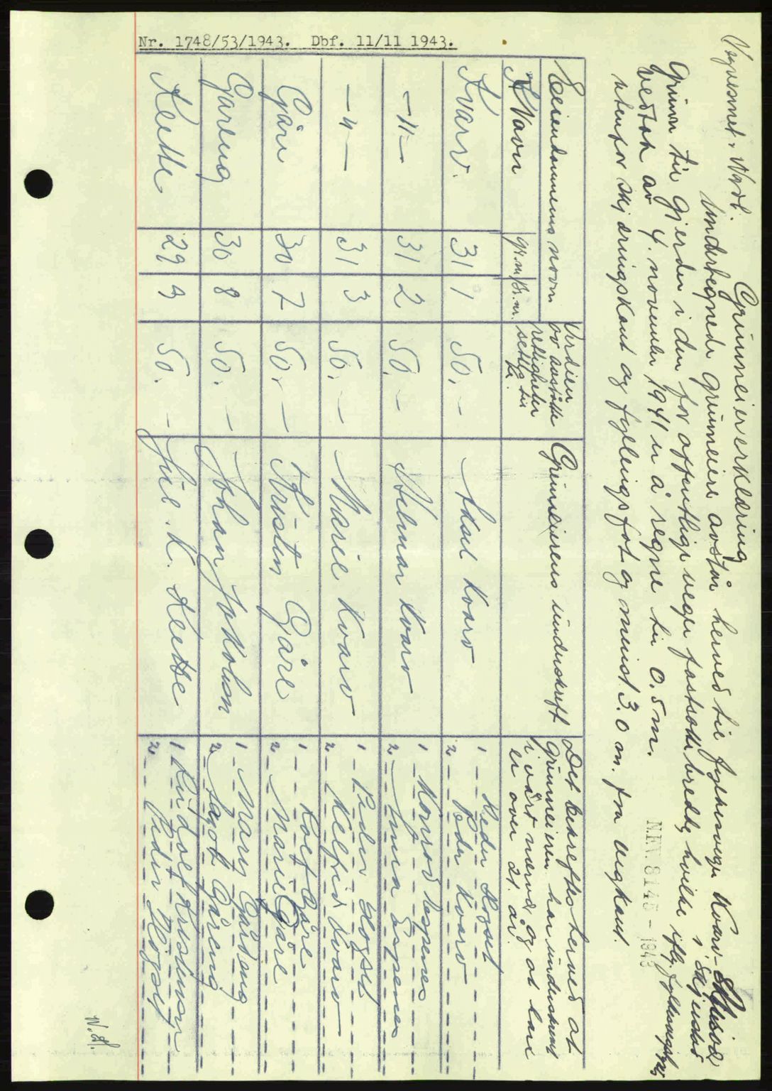 Salten sorenskriveri, AV/SAT-A-4578/1/2/2C: Mortgage book no. A14-15, 1943-1945, Diary no: : 1748/1943