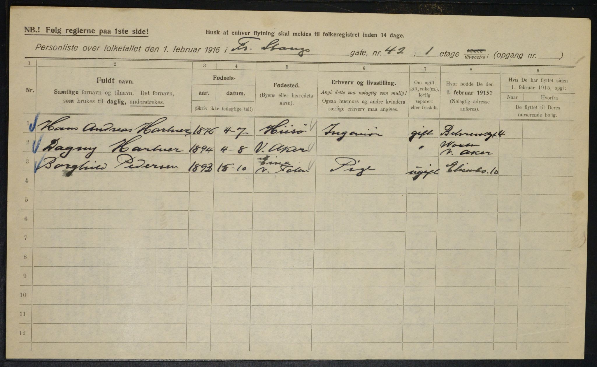 OBA, Municipal Census 1916 for Kristiania, 1916, p. 27144