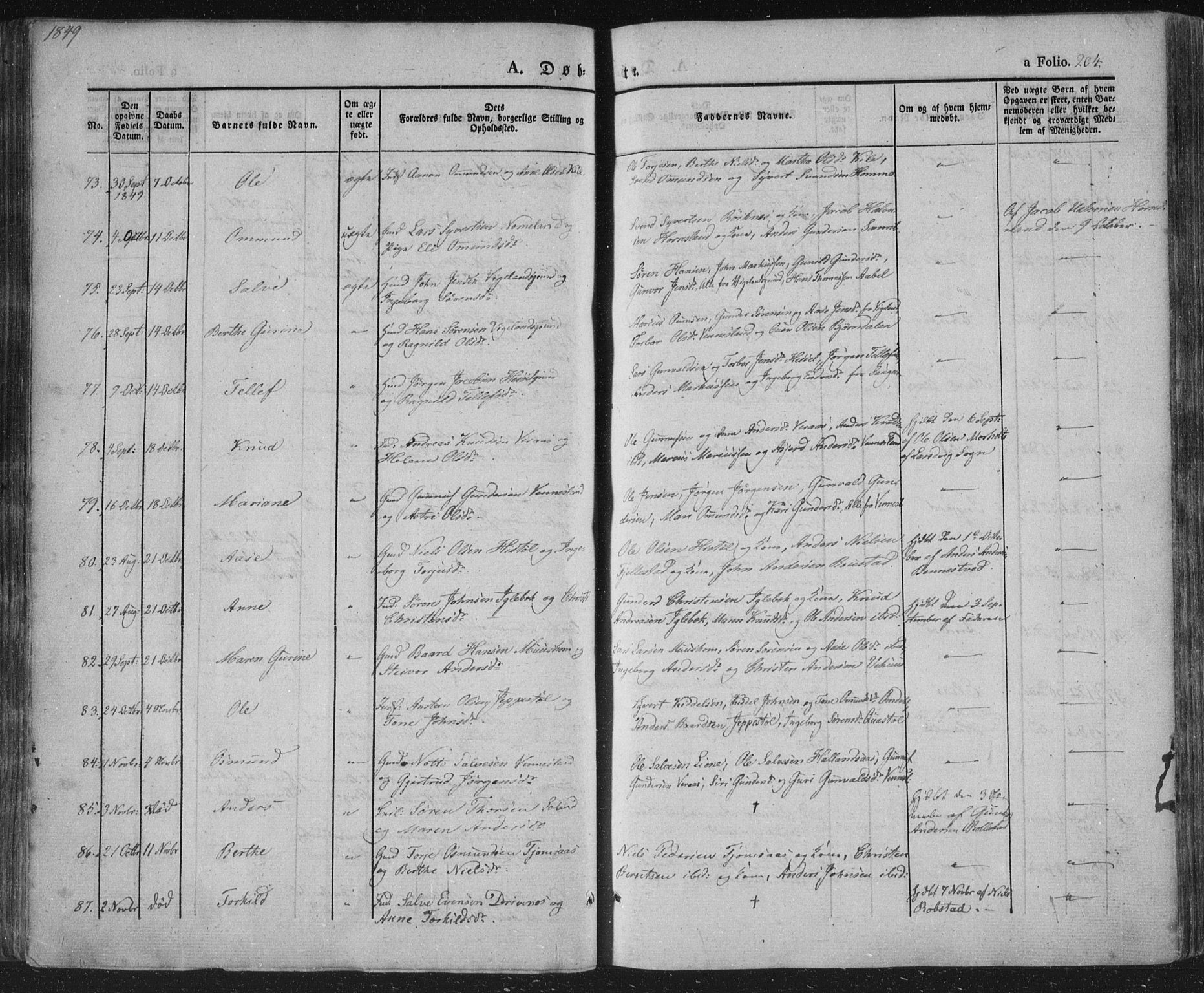 Vennesla sokneprestkontor, AV/SAK-1111-0045/Fa/Fac/L0004: Parish register (official) no. A 4, 1834-1855, p. 204