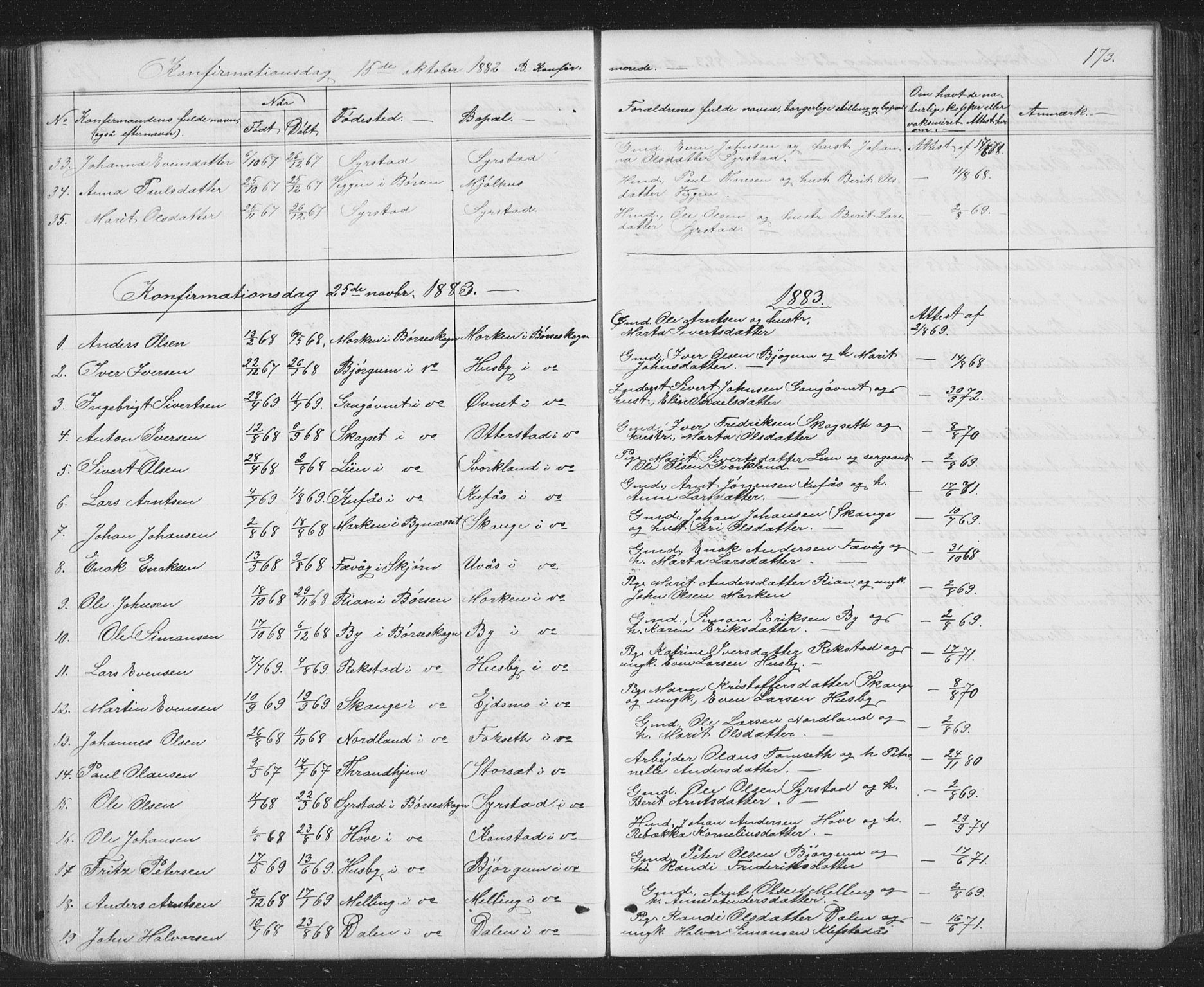 Ministerialprotokoller, klokkerbøker og fødselsregistre - Sør-Trøndelag, SAT/A-1456/667/L0798: Parish register (copy) no. 667C03, 1867-1929, p. 173