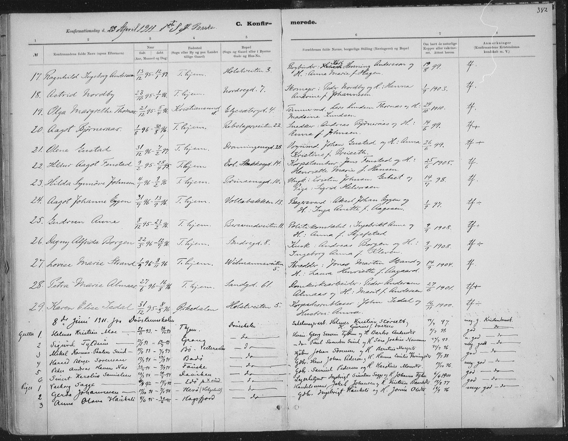 Ministerialprotokoller, klokkerbøker og fødselsregistre - Sør-Trøndelag, AV/SAT-A-1456/601/L0062: Parish register (official) no. 601A30, 1891-1911, p. 382