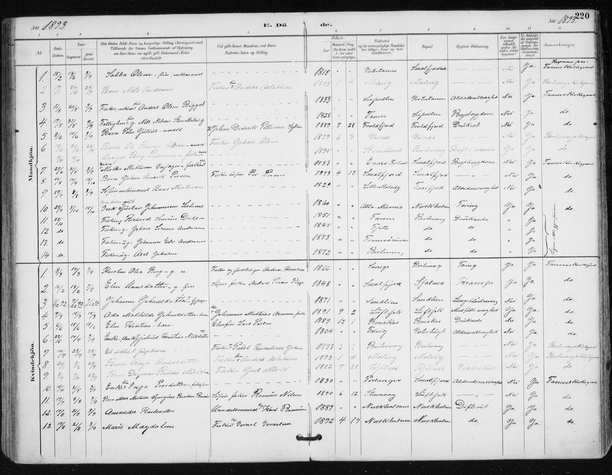 Tana sokneprestkontor, AV/SATØ-S-1334/H/Ha/L0005kirke: Parish register (official) no. 5, 1891-1903, p. 220