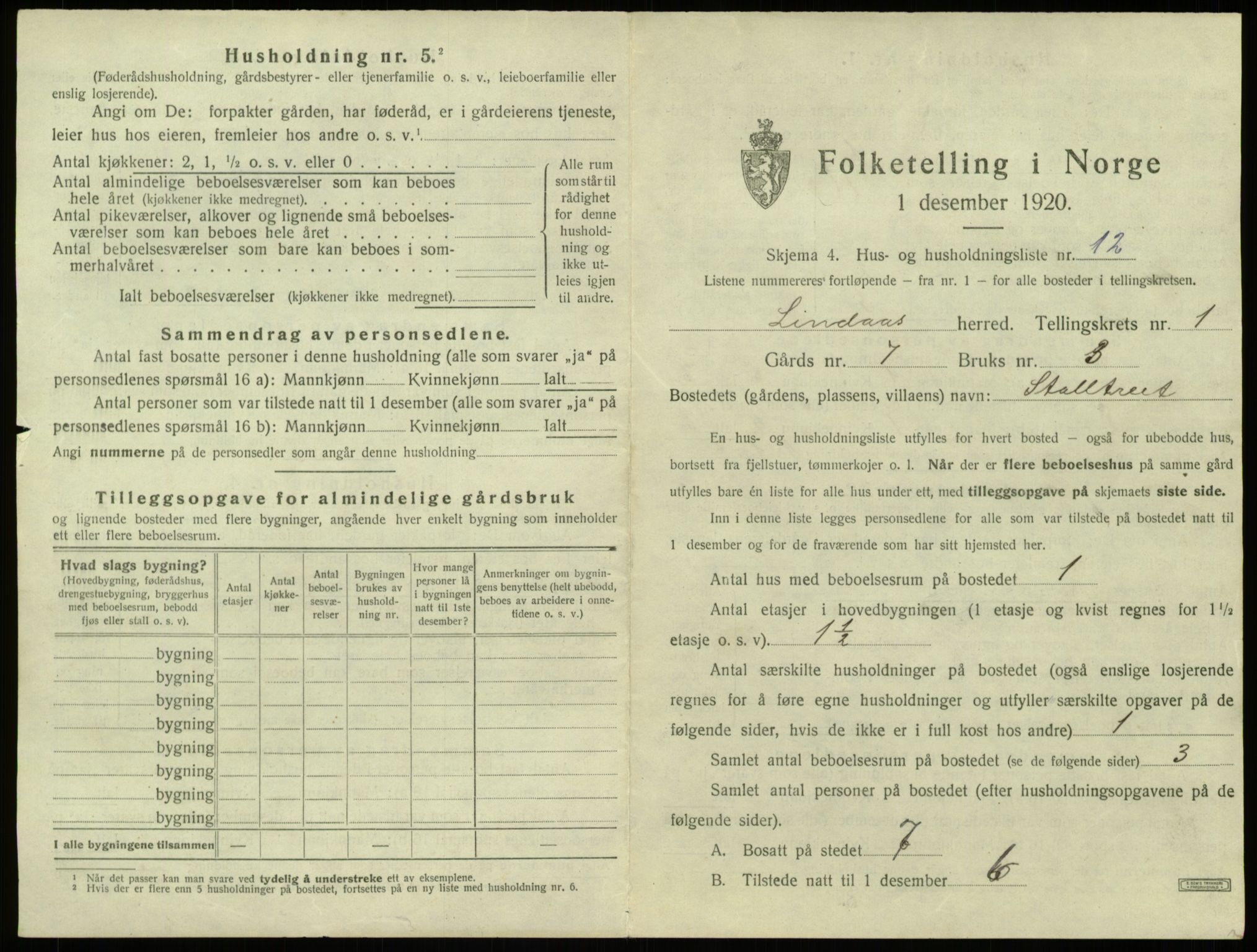 SAB, 1920 census for Lindås, 1920, p. 89