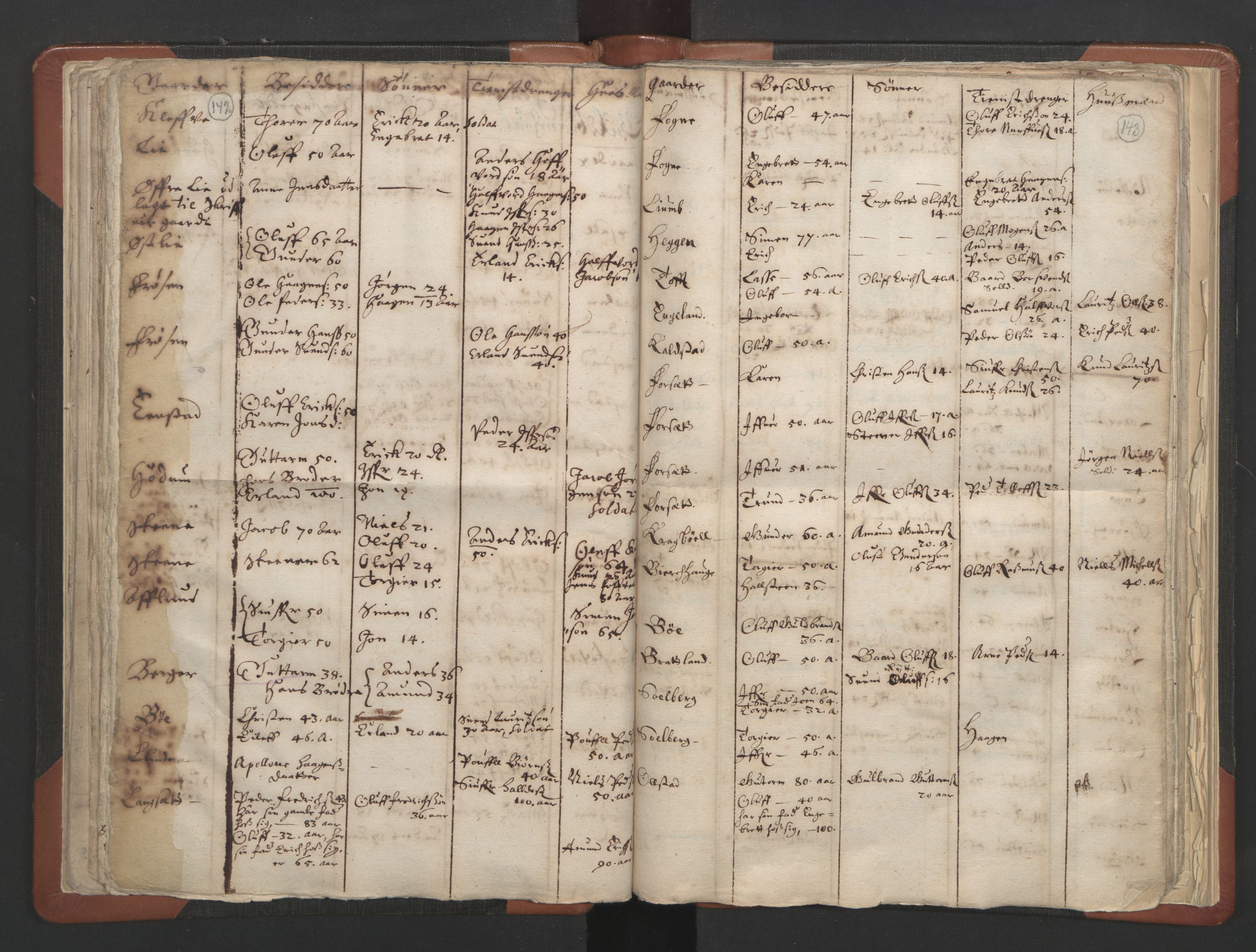RA, Vicar's Census 1664-1666, no. 6: Gudbrandsdal deanery, 1664-1666, p. 142-143