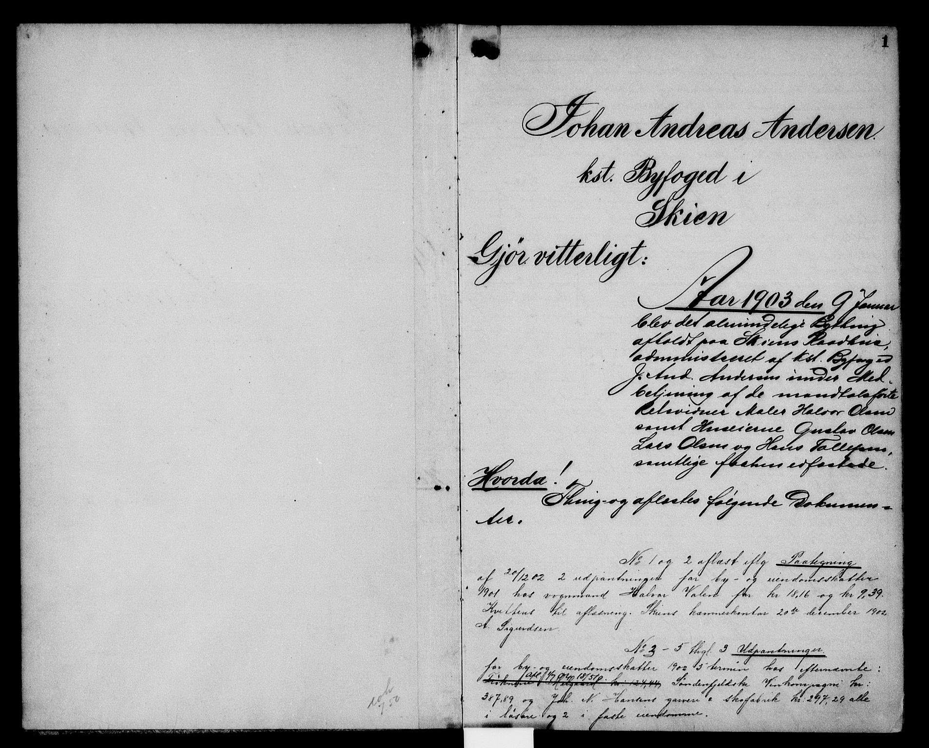 Skien byfogd, AV/SAKO-A-219/G/Ga/Gab/L0018: Mortgage book no. II 18, 1903-1904, p. 0-1