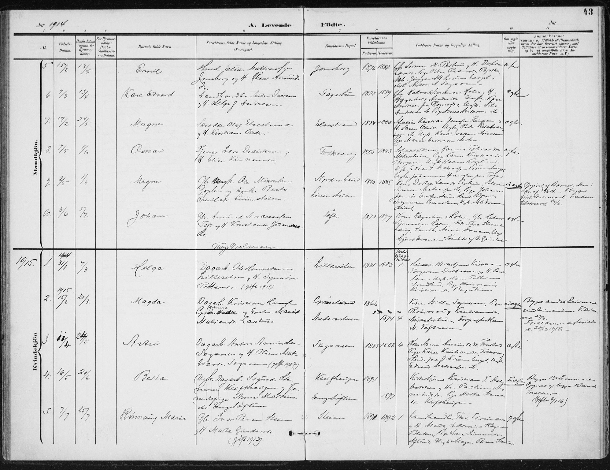 Østre Gausdal prestekontor, AV/SAH-PREST-092/H/Ha/Haa/L0005: Parish register (official) no. 5, 1902-1920, p. 43