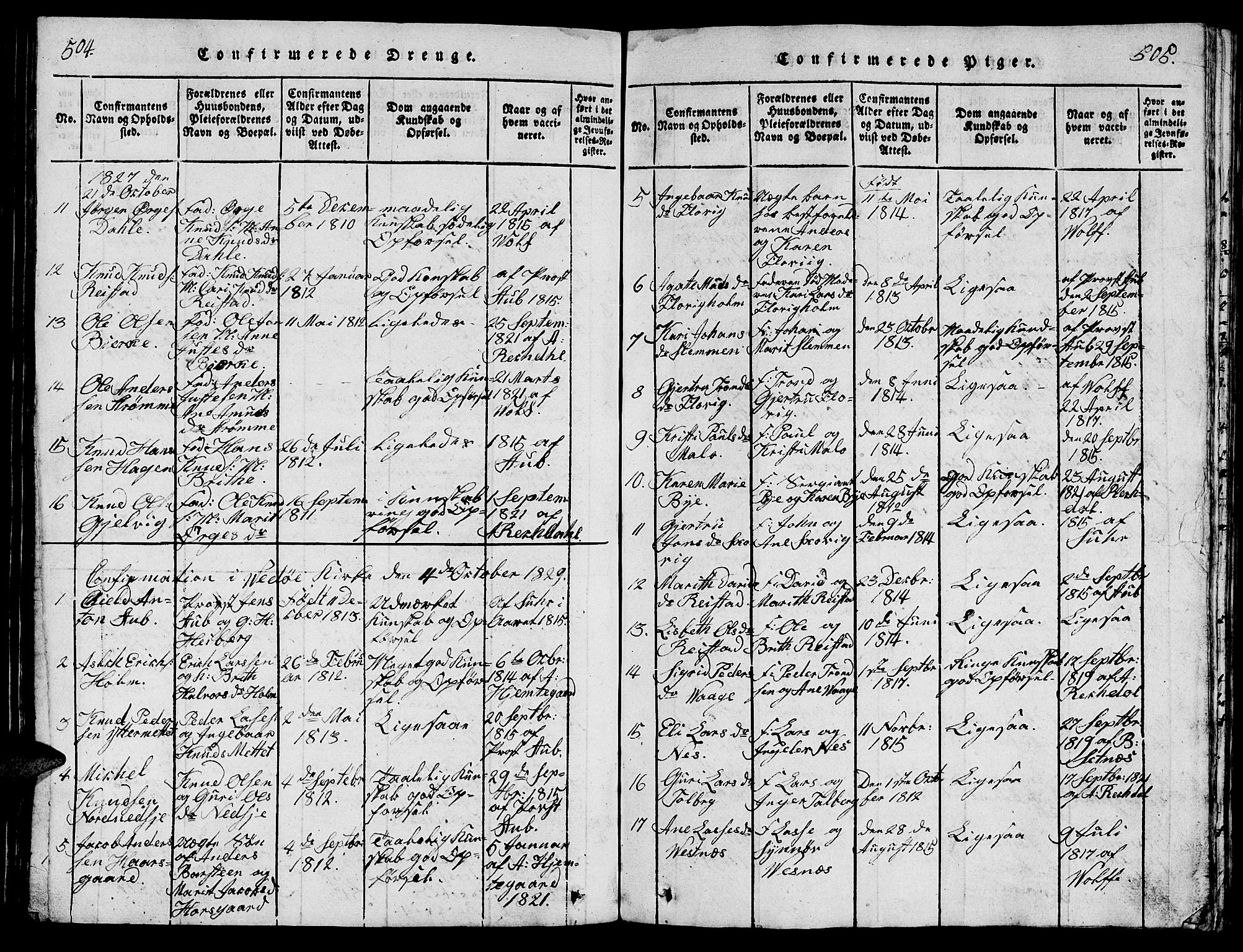 Ministerialprotokoller, klokkerbøker og fødselsregistre - Møre og Romsdal, AV/SAT-A-1454/547/L0610: Parish register (copy) no. 547C01, 1818-1839, p. 504-505