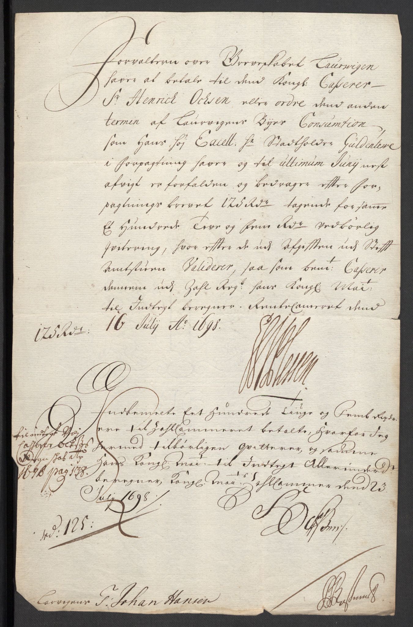 Rentekammeret inntil 1814, Reviderte regnskaper, Fogderegnskap, AV/RA-EA-4092/R33/L1976: Fogderegnskap Larvik grevskap, 1698-1701, p. 85