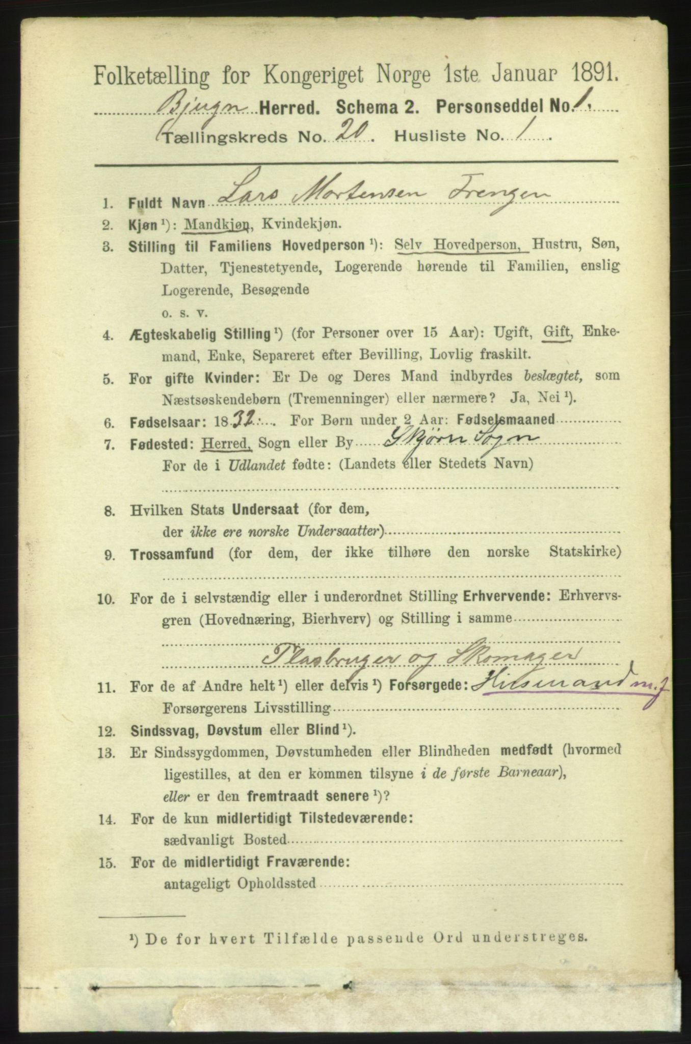 RA, 1891 census for 1627 Bjugn, 1891, p. 5404