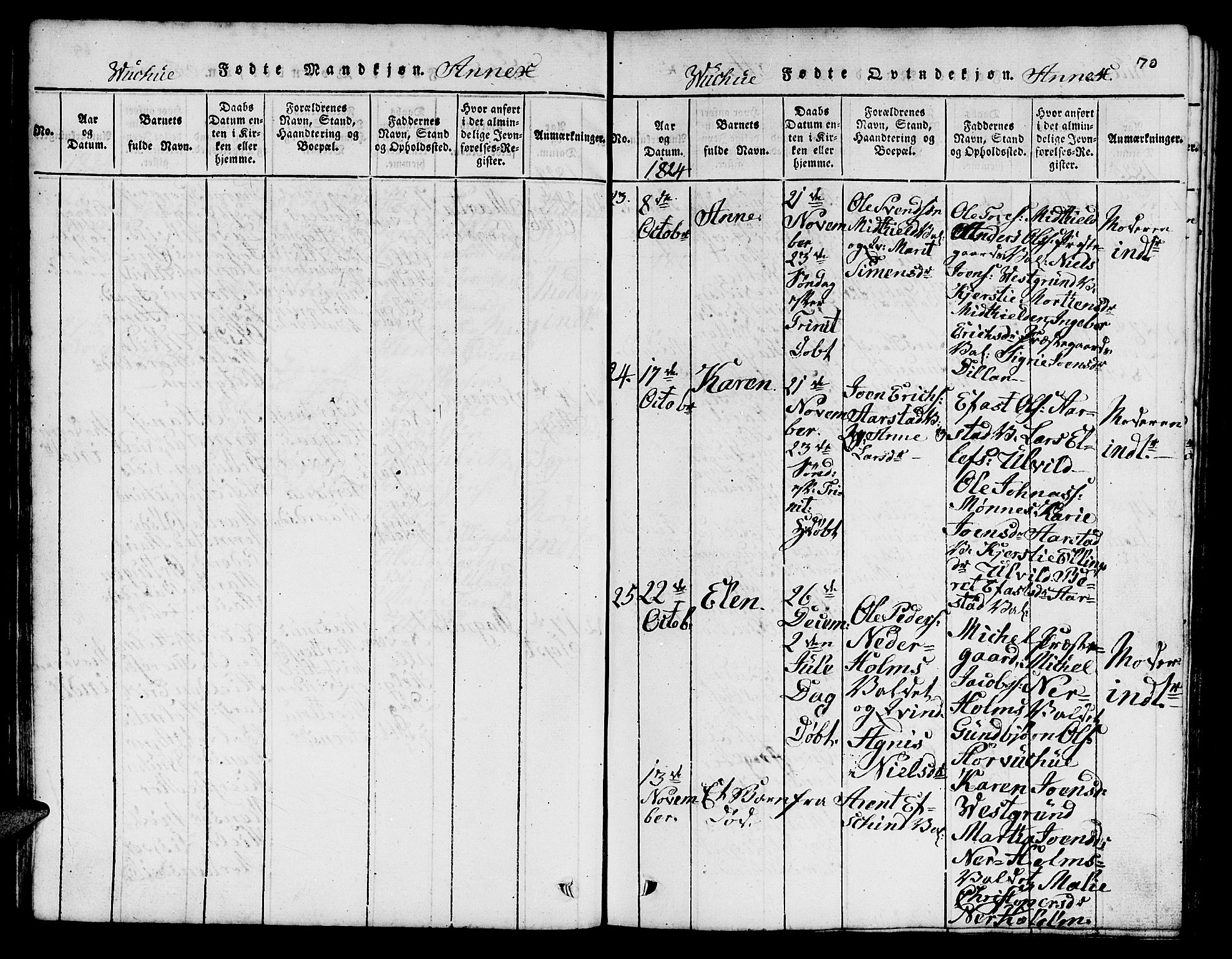 Ministerialprotokoller, klokkerbøker og fødselsregistre - Nord-Trøndelag, SAT/A-1458/724/L0265: Parish register (copy) no. 724C01, 1816-1845, p. 70