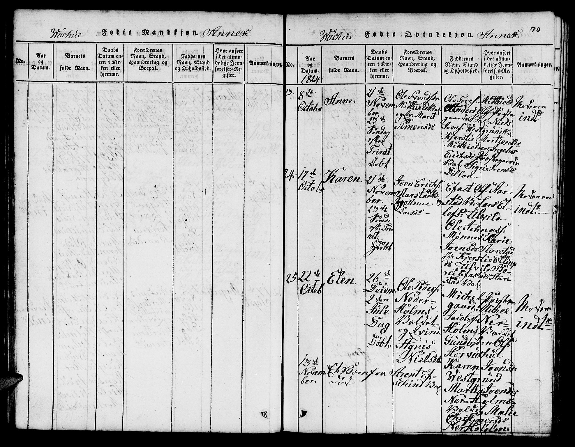 Ministerialprotokoller, klokkerbøker og fødselsregistre - Nord-Trøndelag, AV/SAT-A-1458/724/L0265: Parish register (copy) no. 724C01, 1816-1845, p. 70