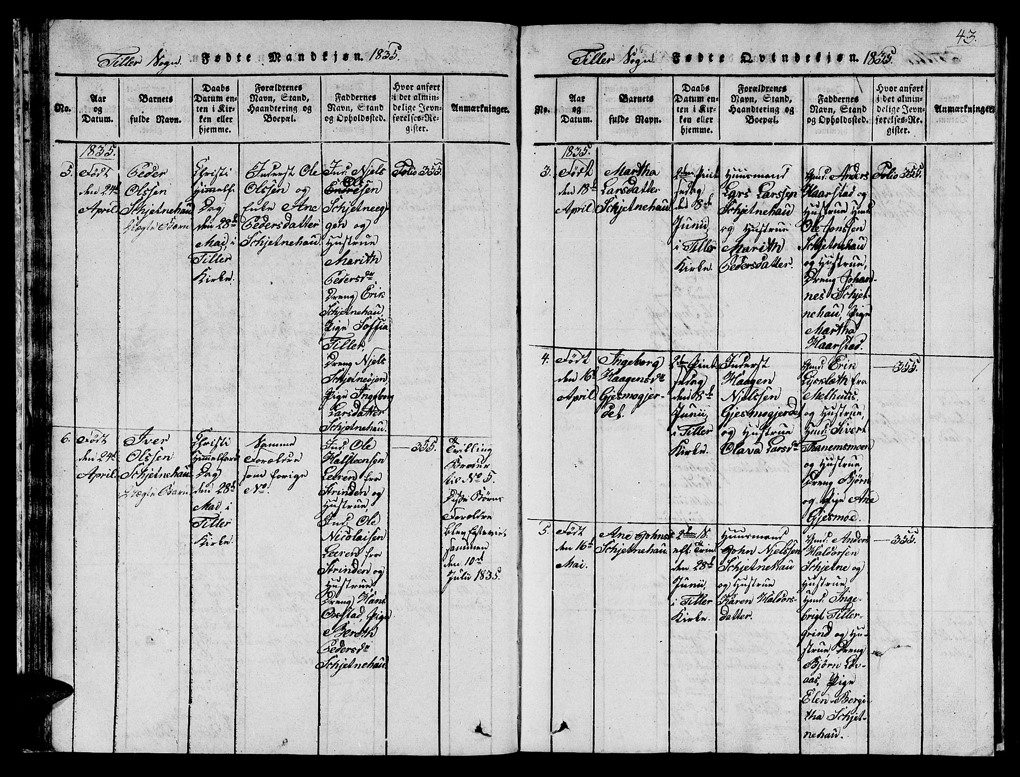 Ministerialprotokoller, klokkerbøker og fødselsregistre - Sør-Trøndelag, SAT/A-1456/621/L0458: Parish register (copy) no. 621C01, 1816-1865, p. 43