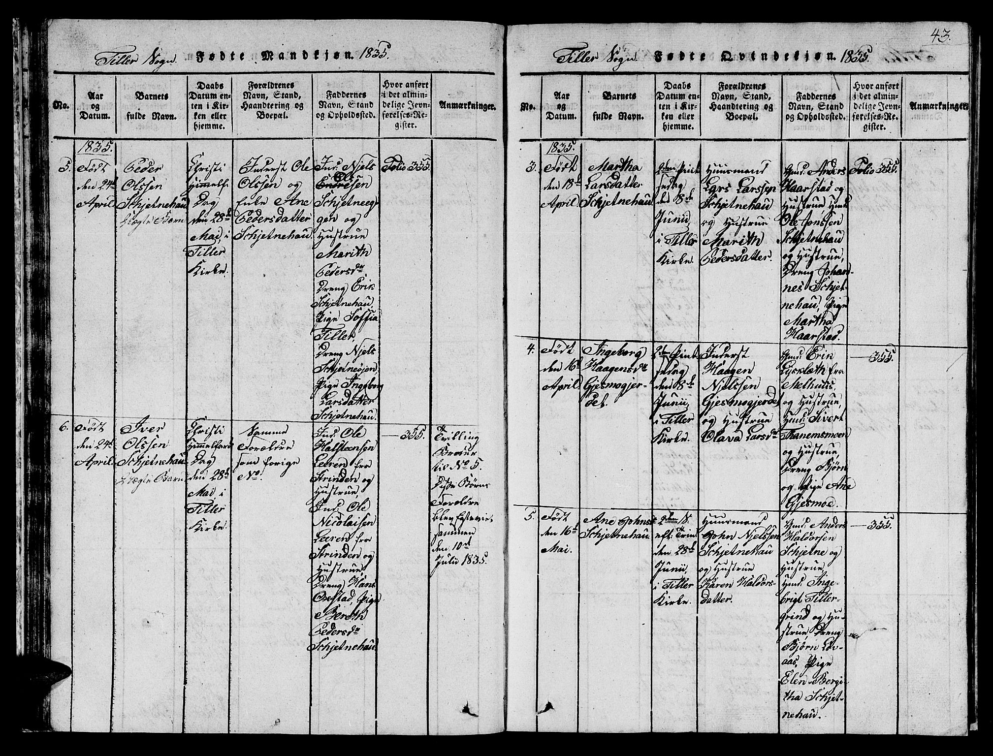 Ministerialprotokoller, klokkerbøker og fødselsregistre - Sør-Trøndelag, AV/SAT-A-1456/621/L0458: Parish register (copy) no. 621C01, 1816-1865, p. 43