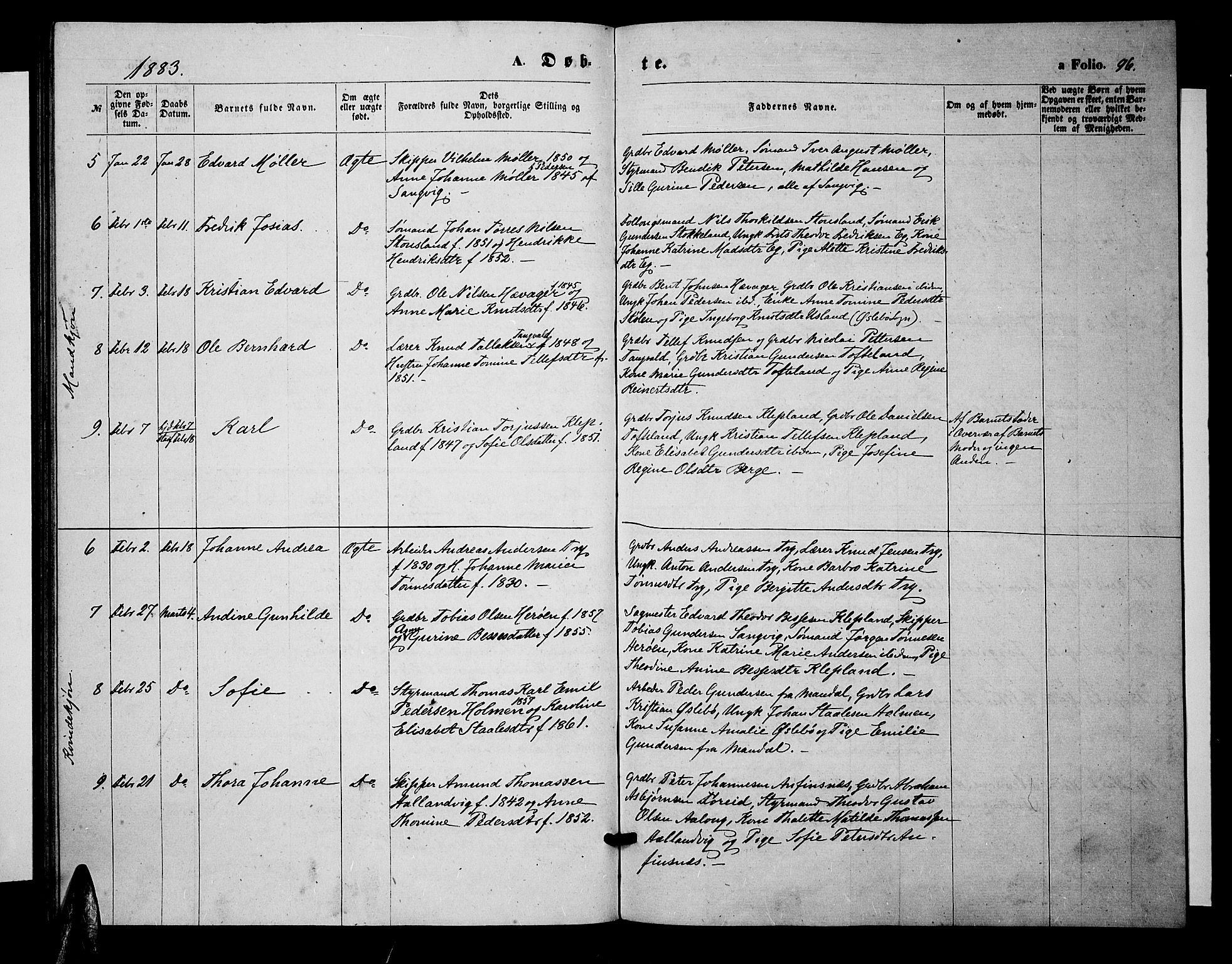 Søgne sokneprestkontor, SAK/1111-0037/F/Fb/Fbb/L0004: Parish register (copy) no. B 4, 1864-1883, p. 96