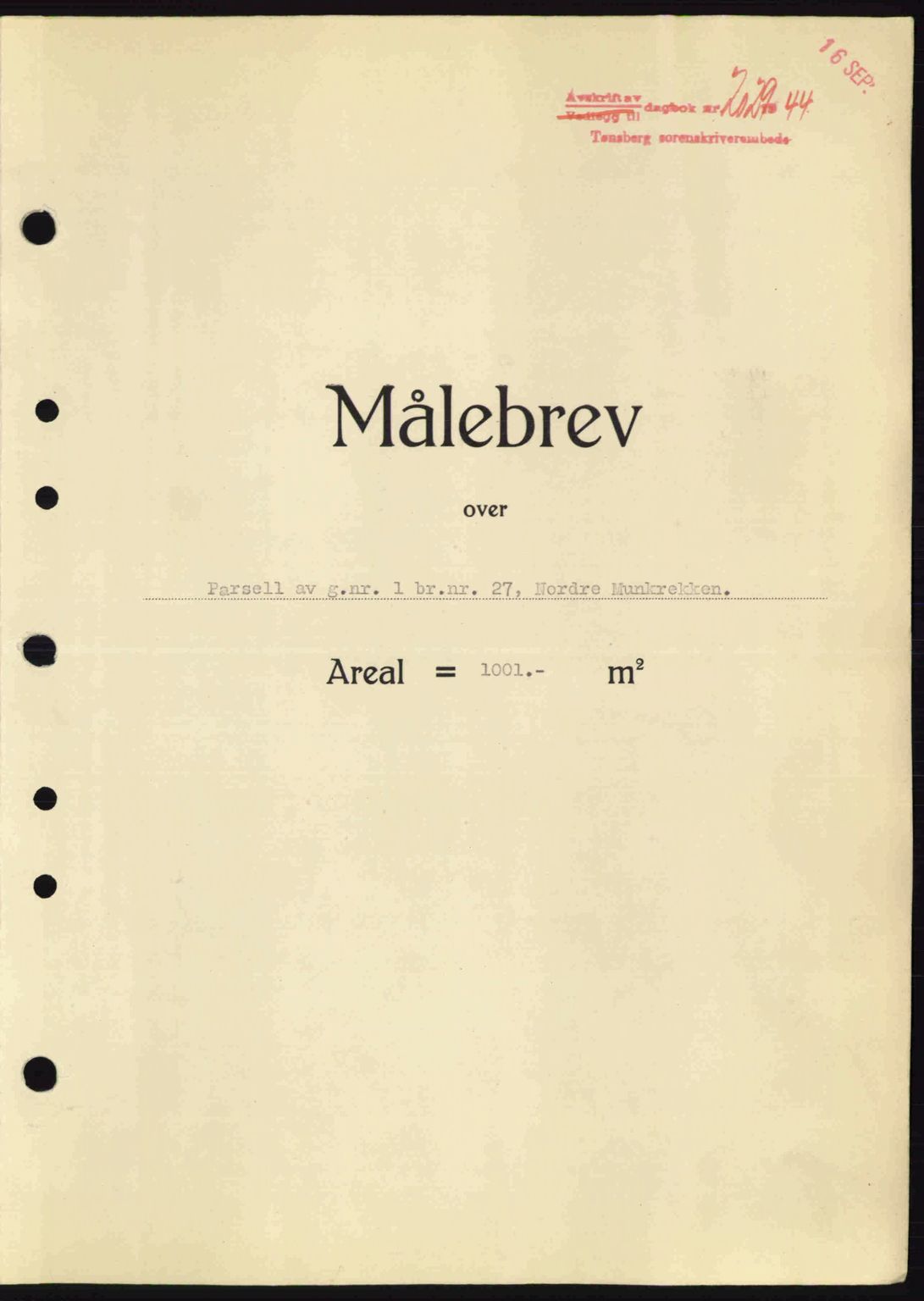 Tønsberg sorenskriveri, AV/SAKO-A-130/G/Ga/Gaa/L0016: Mortgage book no. A16, 1944-1945, Diary no: : 2029/1944