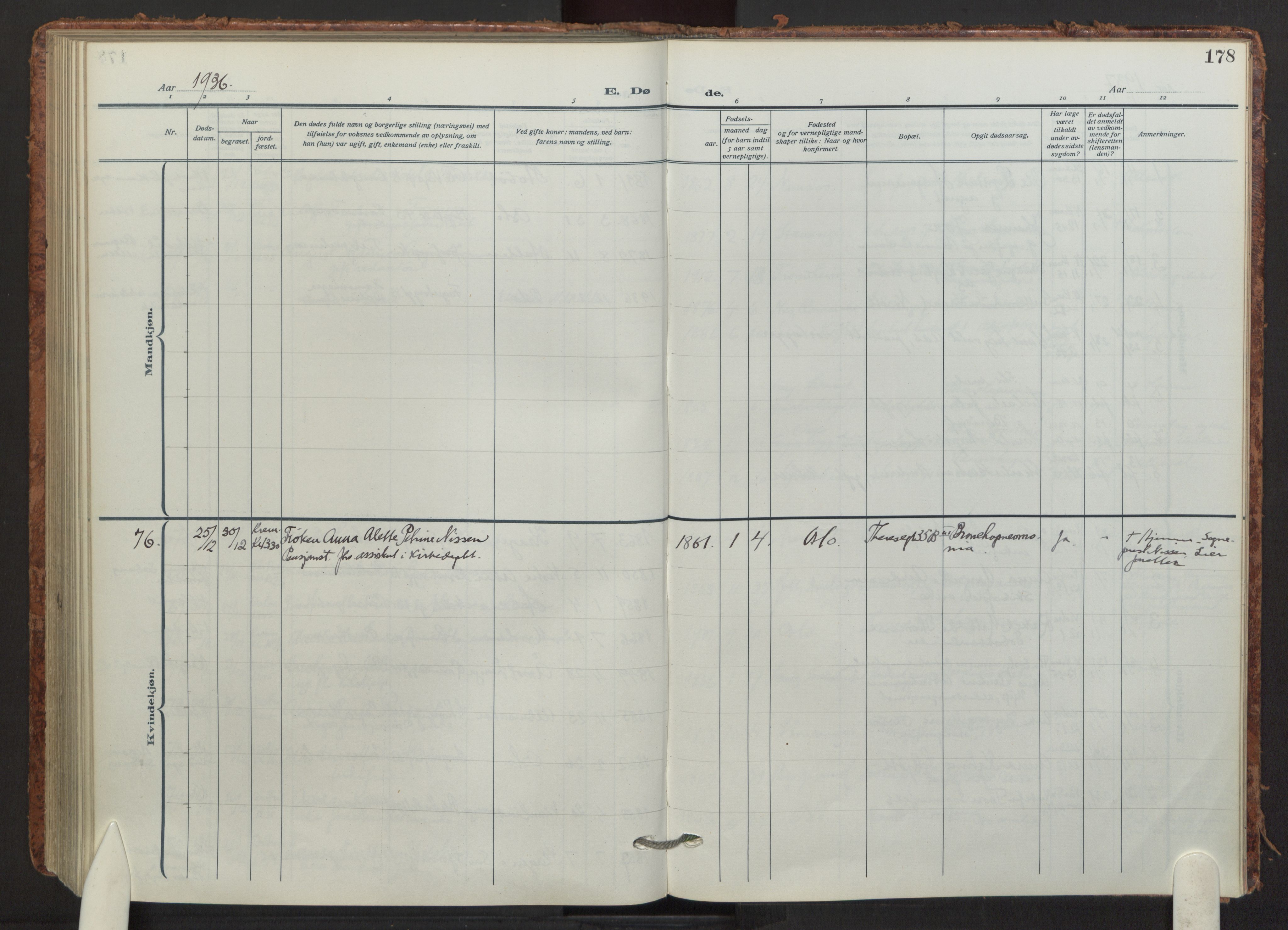 Fagerborg prestekontor Kirkebøker, SAO/A-10844/F/Fa/L0008: Parish register (official) no. 8, 1917-1938, p. 178