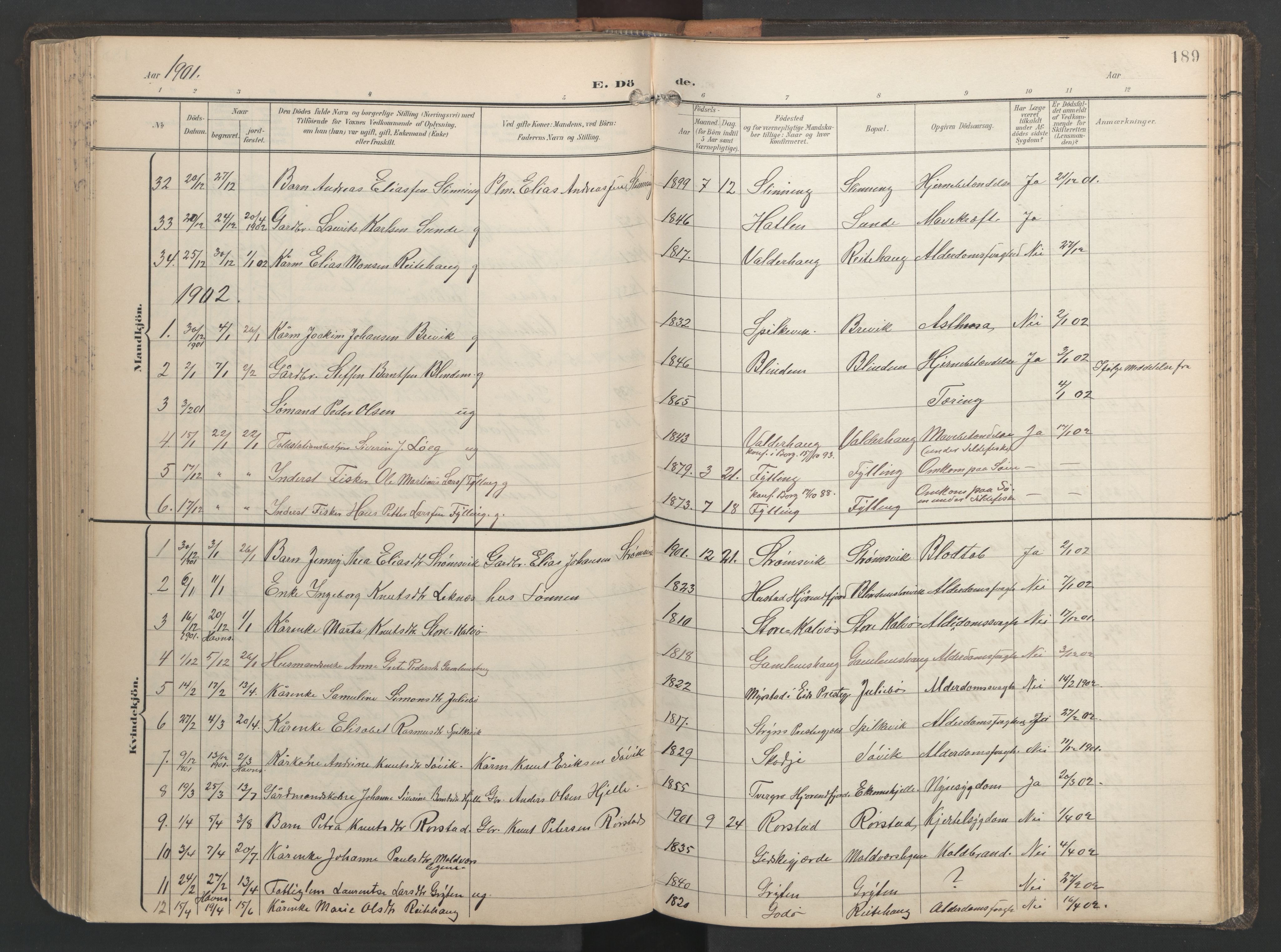 Ministerialprotokoller, klokkerbøker og fødselsregistre - Møre og Romsdal, AV/SAT-A-1454/528/L0433: Parish register (copy) no. 528C14, 1899-1922, p. 189