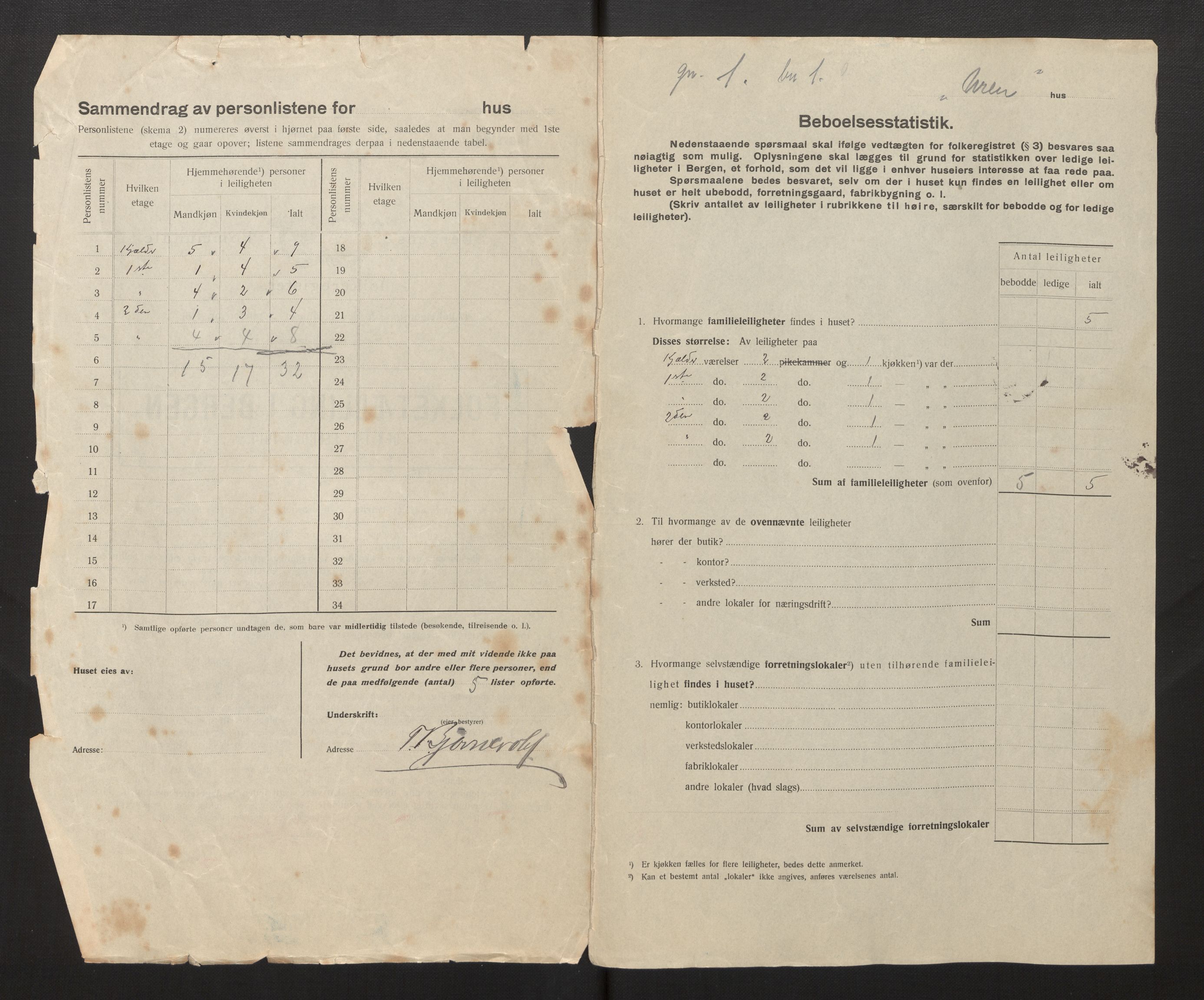 SAB, Municipal Census 1917 for Bergen, 1917, p. 46674