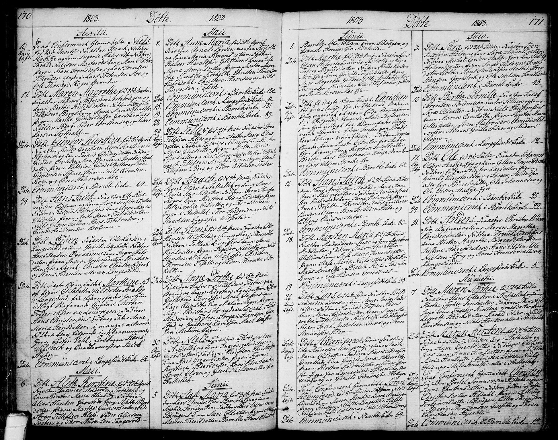 Bamble kirkebøker, SAKO/A-253/F/Fa/L0002: Parish register (official) no. I 2, 1775-1814, p. 170-171