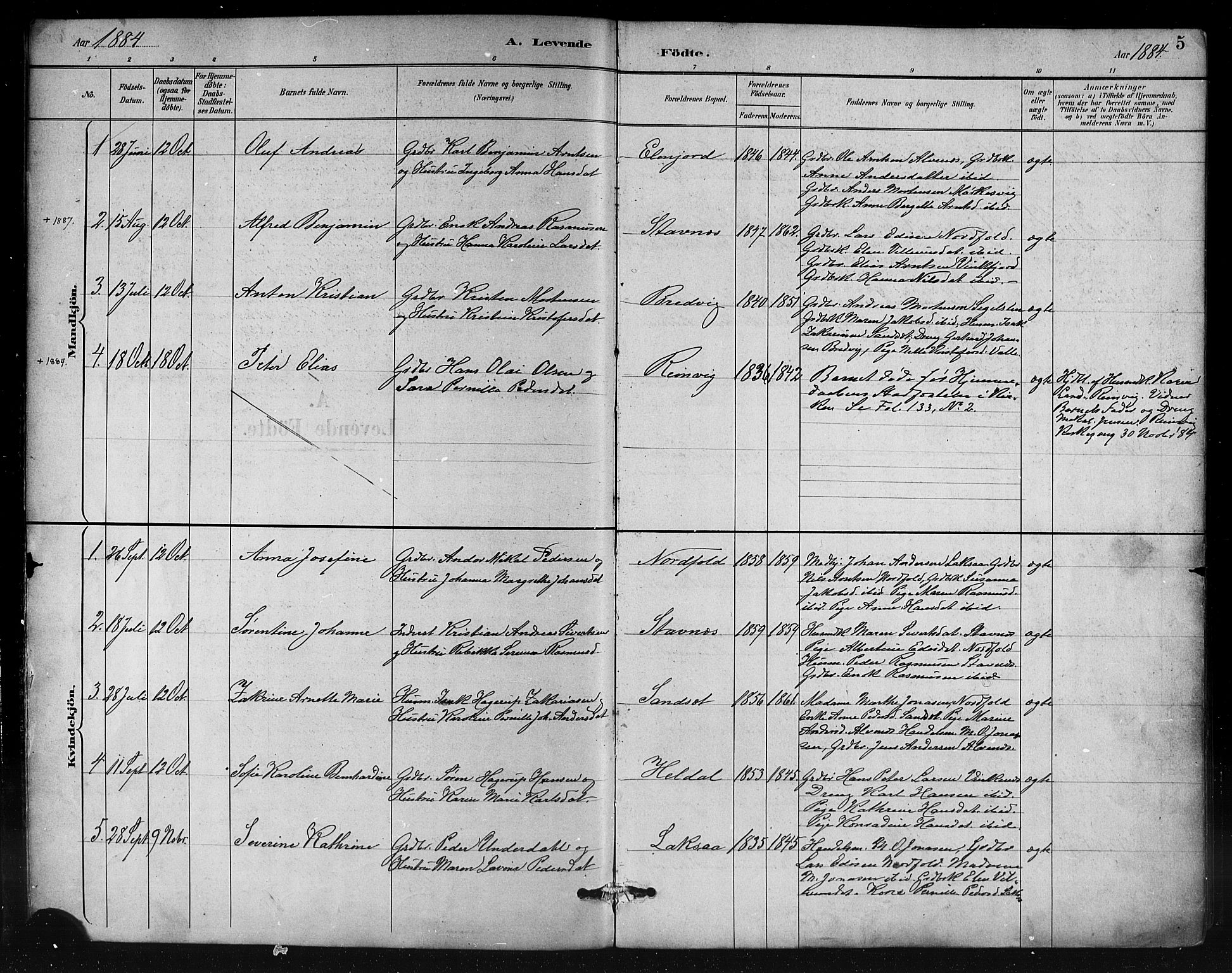 Ministerialprotokoller, klokkerbøker og fødselsregistre - Nordland, AV/SAT-A-1459/858/L0831: Parish register (official) no. 858A01, 1884-1902, p. 5